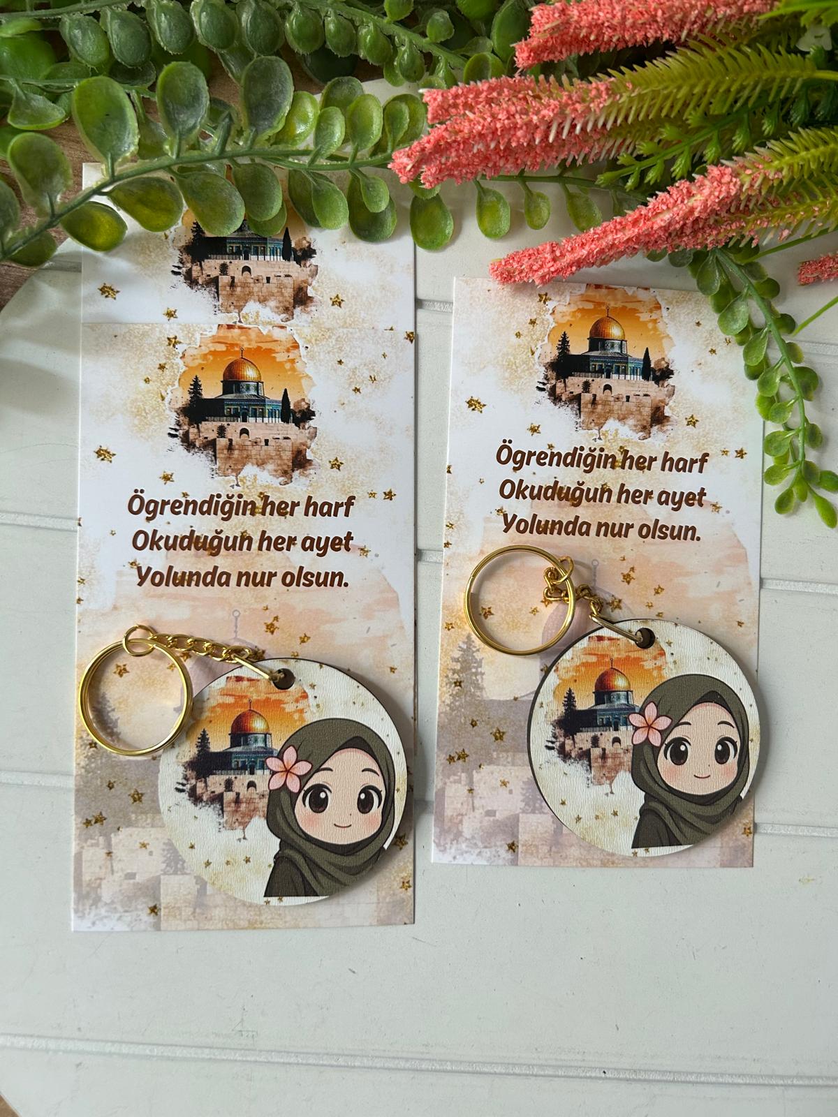 Mescidi  Aksa Temalı Ahşap  Yuvarlak Anahtarlık