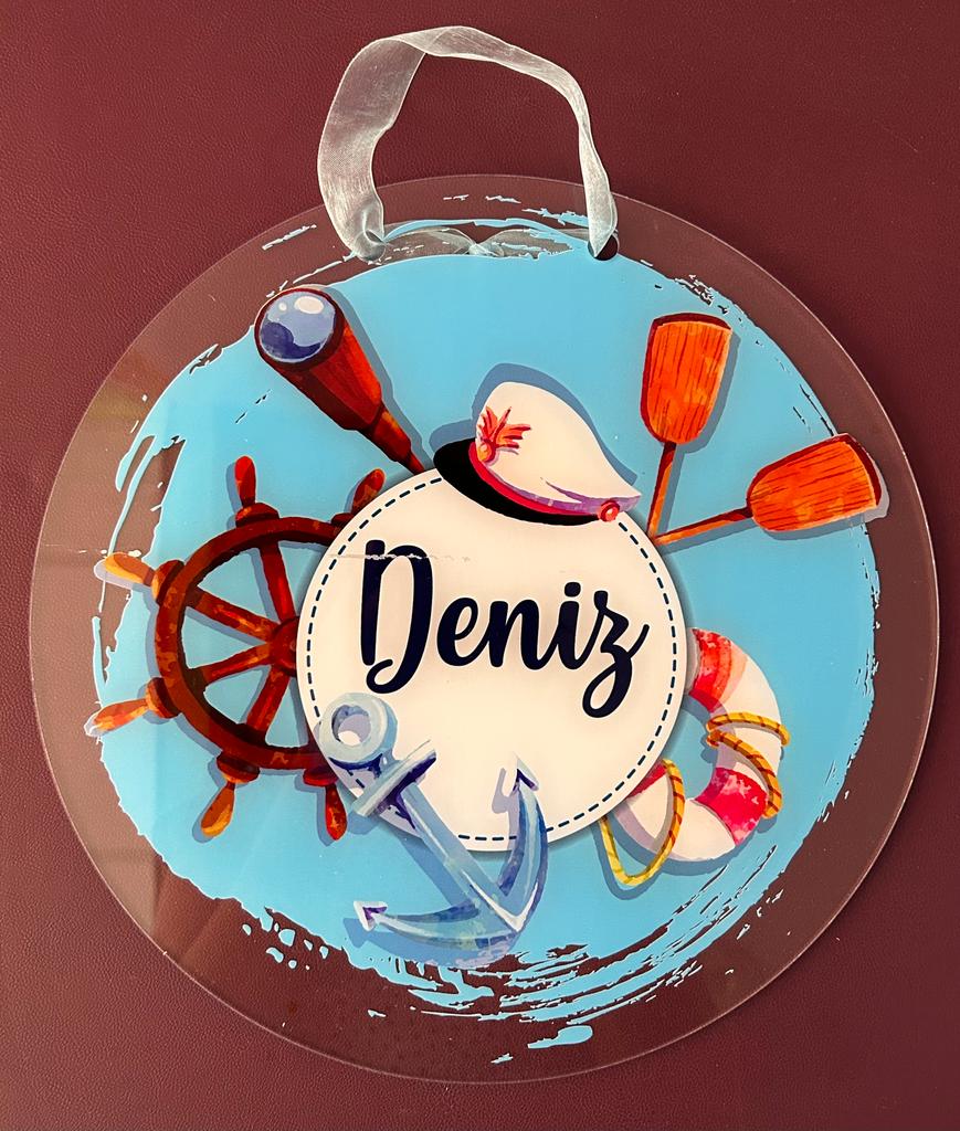 PLEKSİ KAPI SÜSÜ 30 CM   DENİZCİ TEMALI