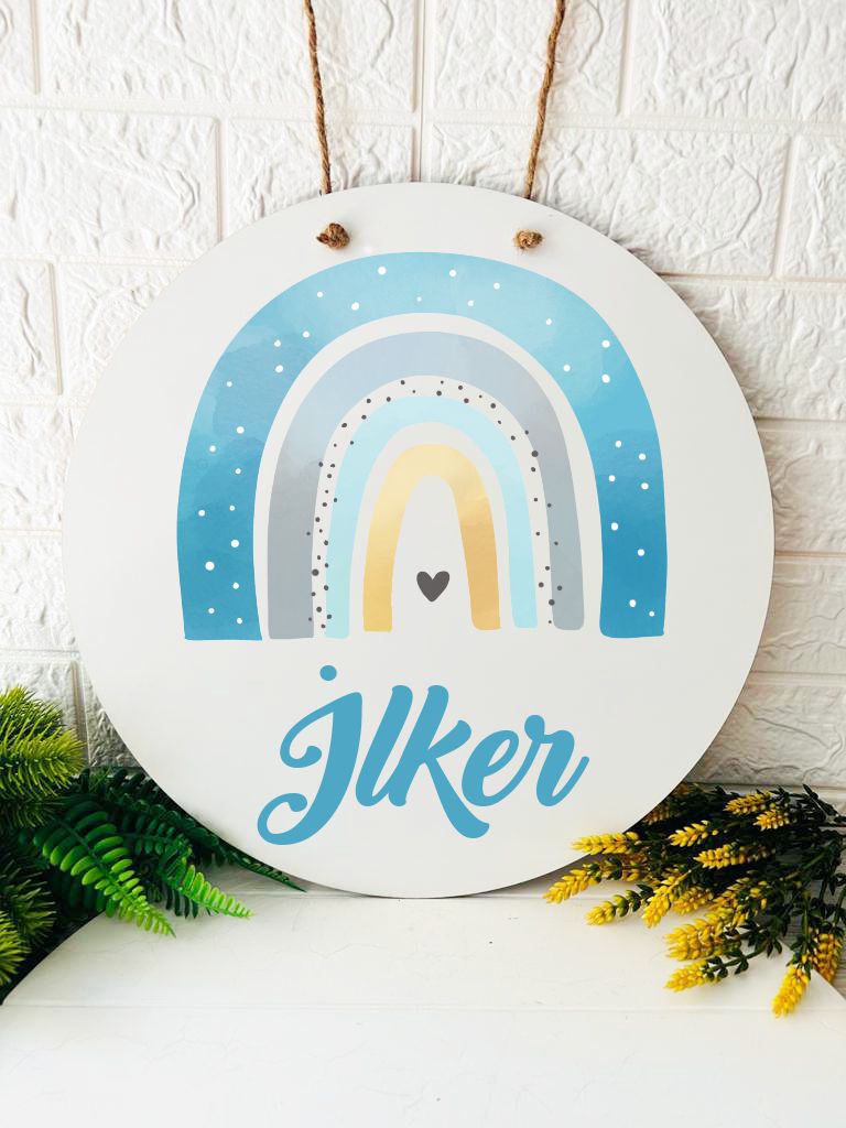 38 cm Ahşap Kapı Süsü-Bohem Gökkuşağı Temalı