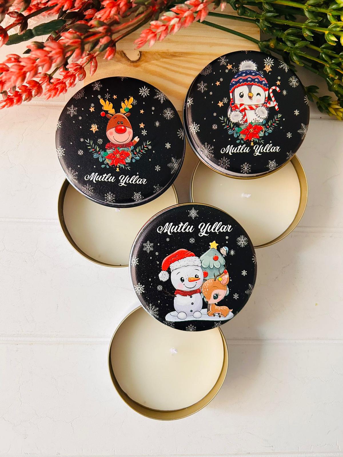 Yılbaşı-Noel-Yeni Yıl Mumlu  Mini Metal Kutu
