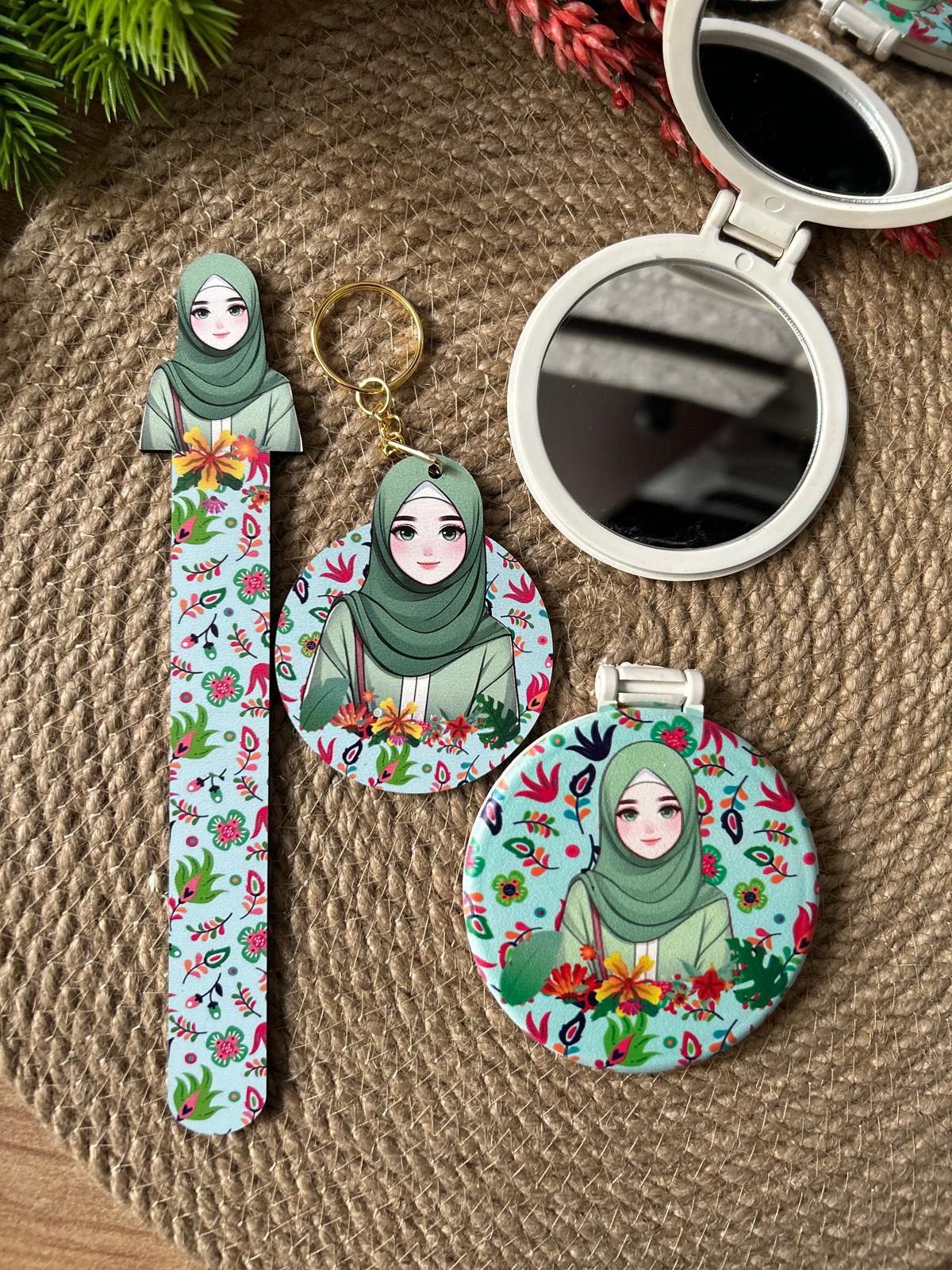 Kuran Okuyorum Hediyelik 3 lü SeT ( Büyük boy ayna, ayraç  ve anahtarlık  )