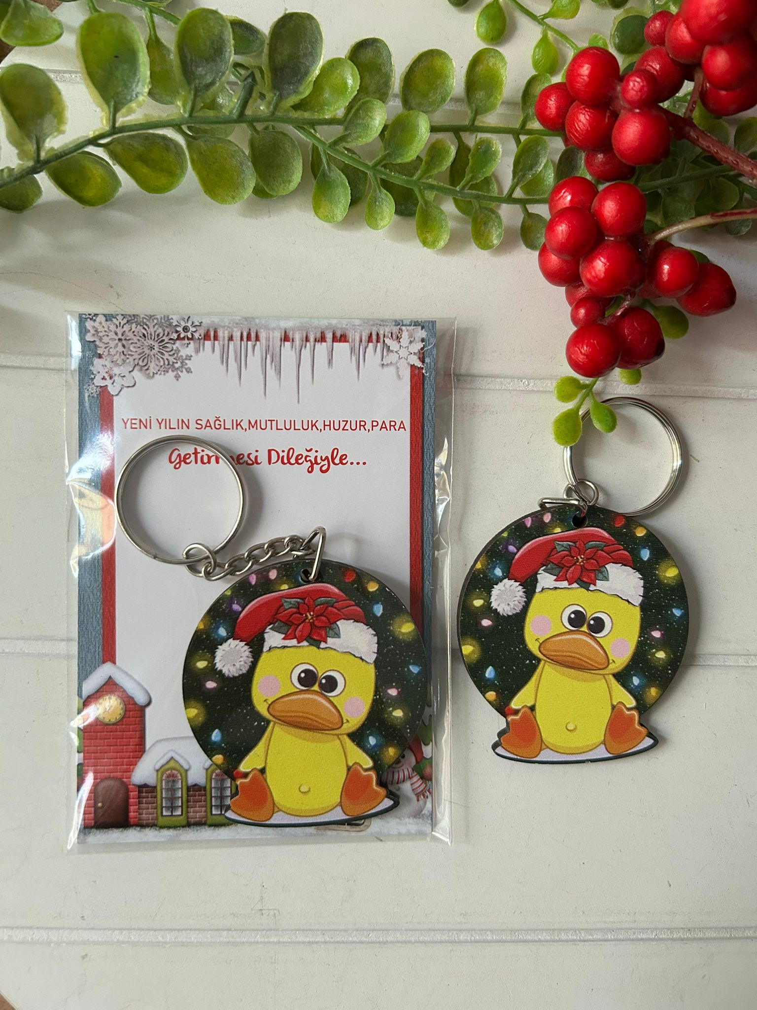 Noel -Yeni Yıl-Şekilli Ahşap Anahtarlık
