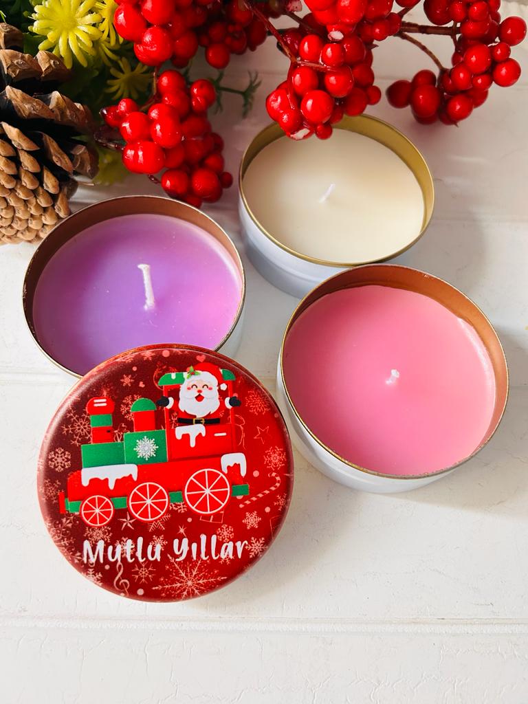 Yılbaşı-Noel-Yeni Yıl Mumlu  Mini Metal Kutu