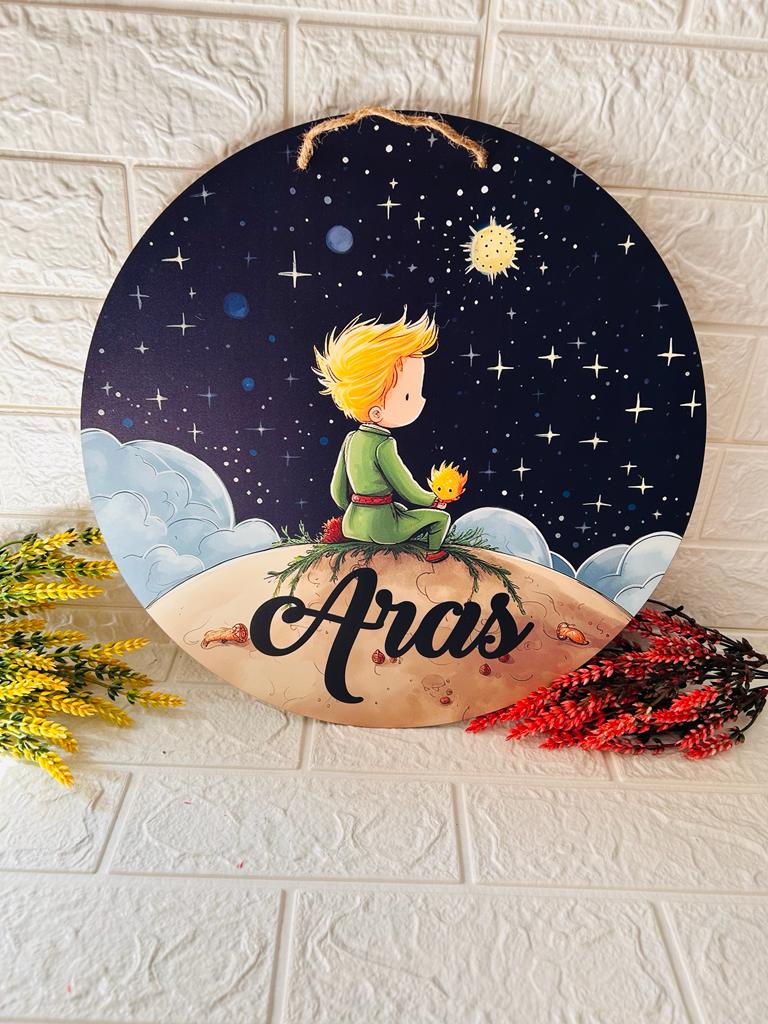 38 cm Ahşap Kapı Süsü- Küçük Prens Temalı