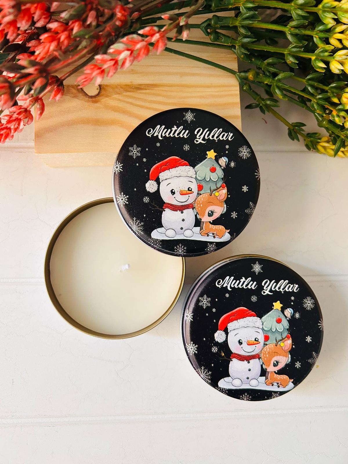 Yılbaşı-Noel-Yeni Yıl Mumlu  Mini Metal Kutu