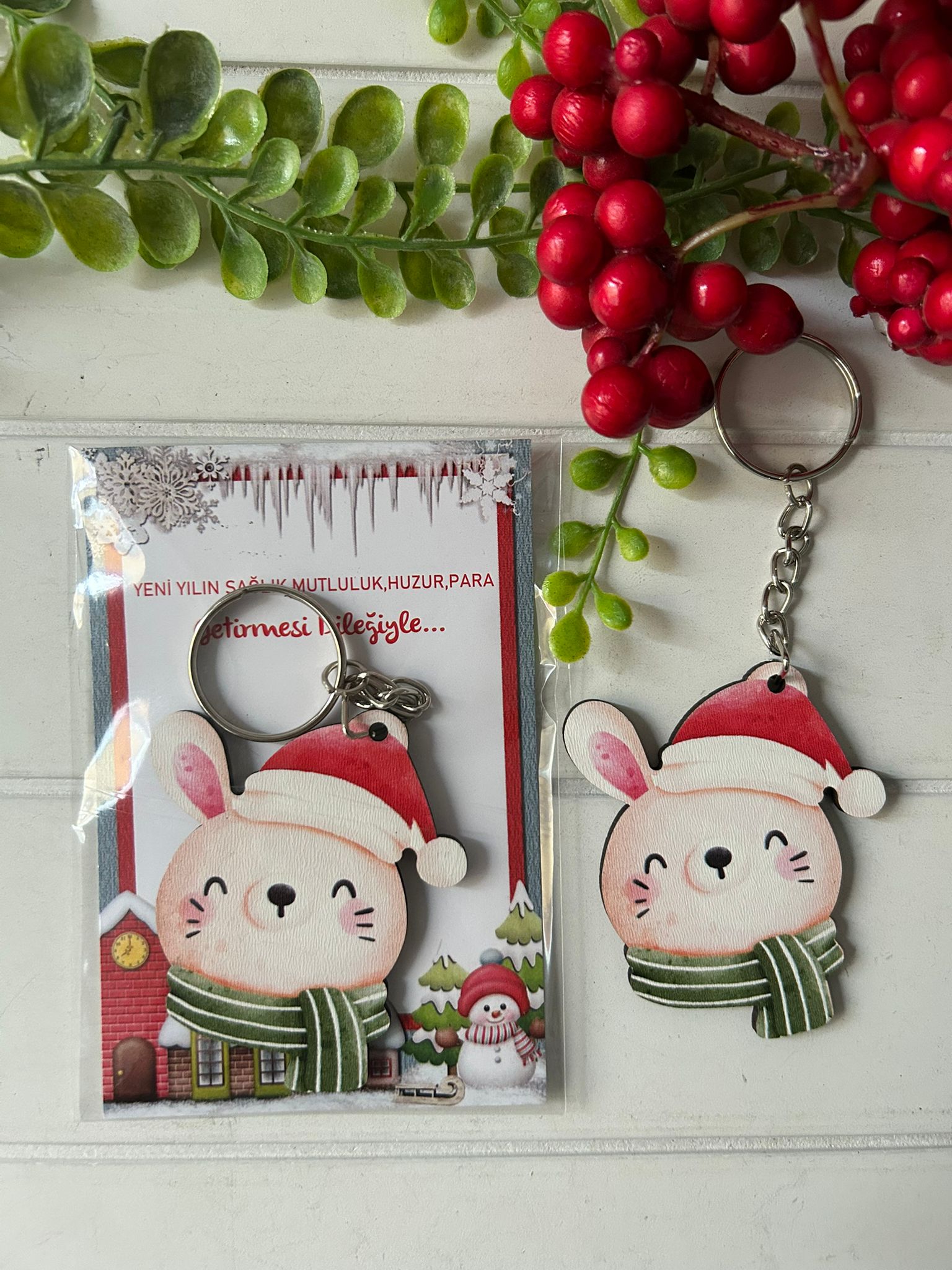 Noel -Yeni Yıl-Şekilli Ahşap Anahtarlık