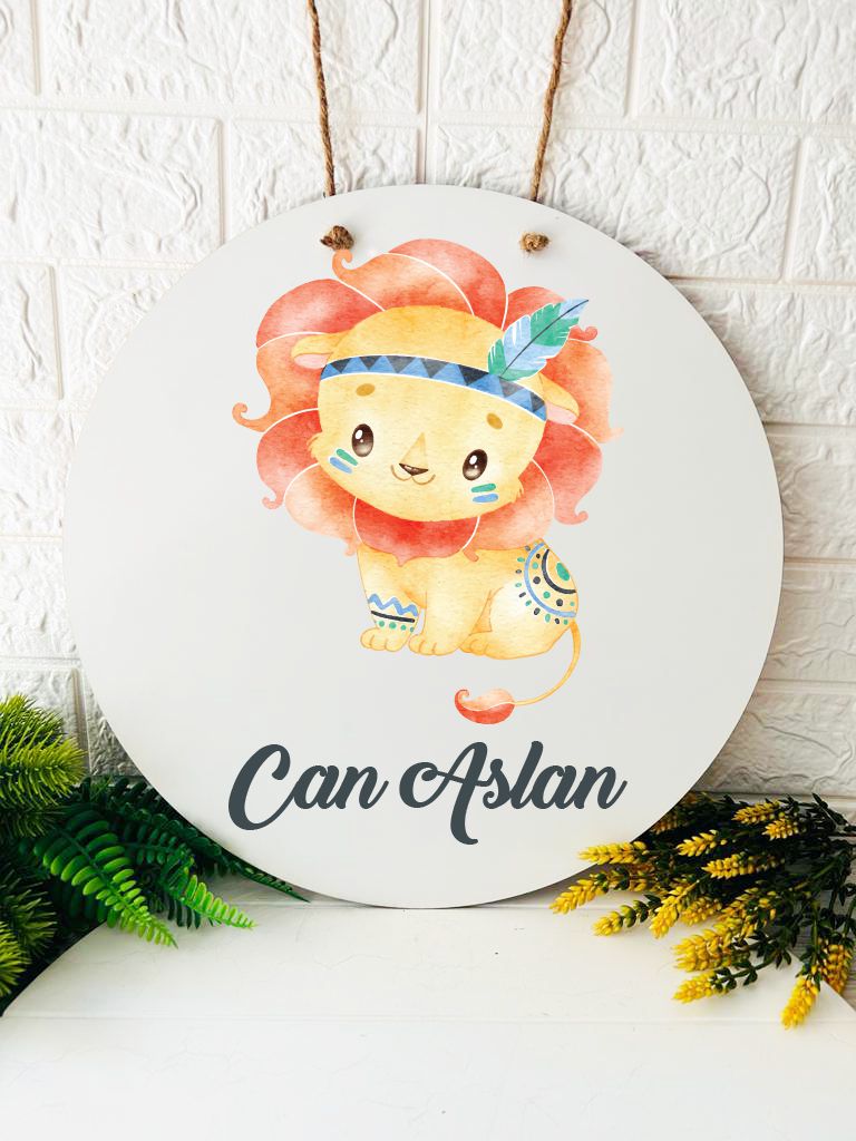 38 cm Ahşap Kapı Süsü- Aslan Temalı