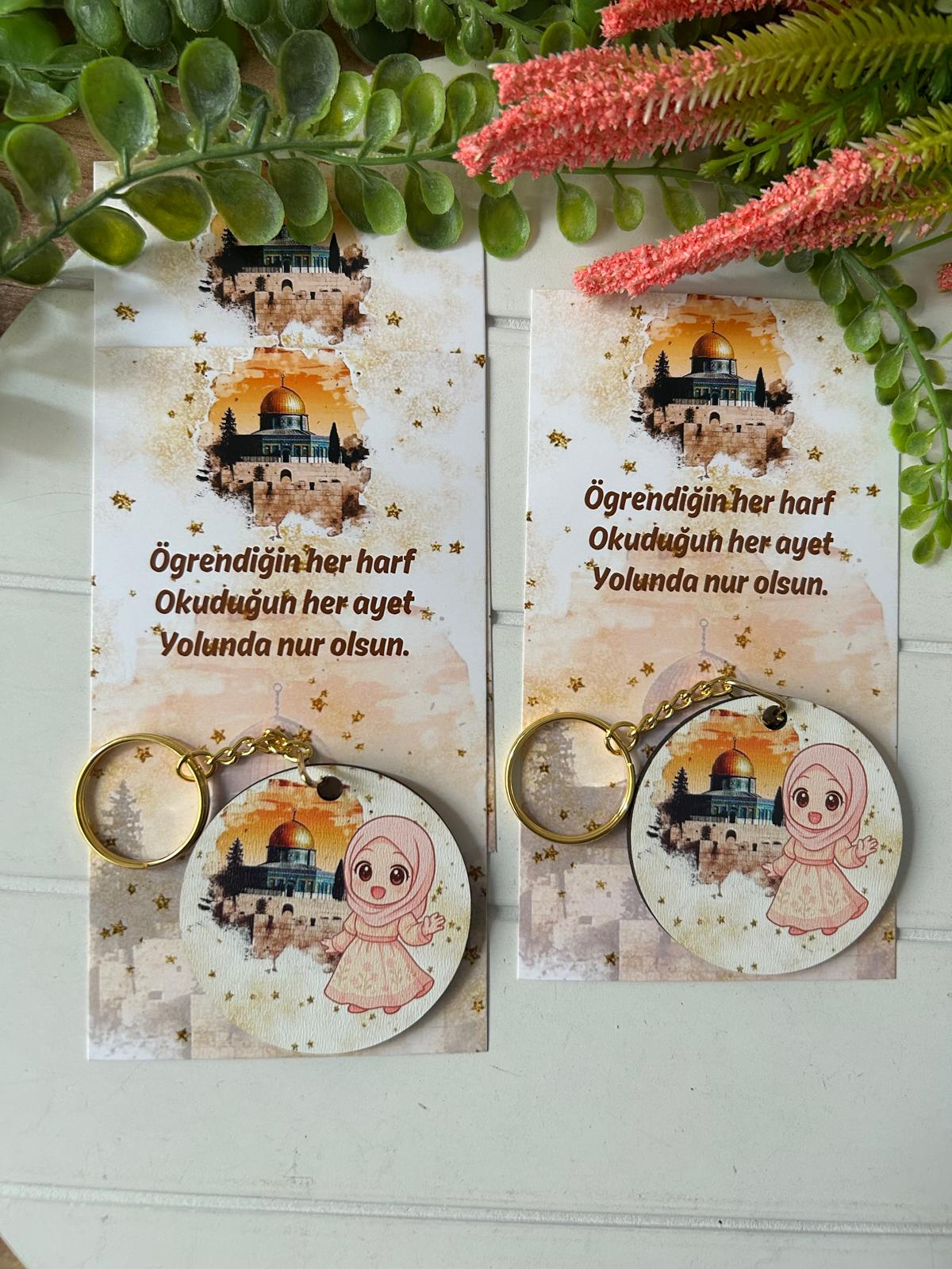 Mescidi  Aksa Temalı Ahşap  Yuvarlak Anahtarlık