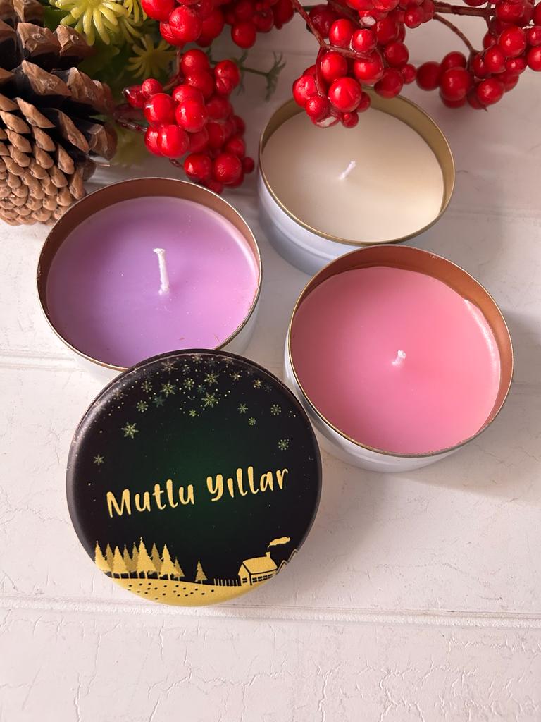 Yılbaşı-Noel-Yeni Yıl Mumlu  Mini Metal Kutu