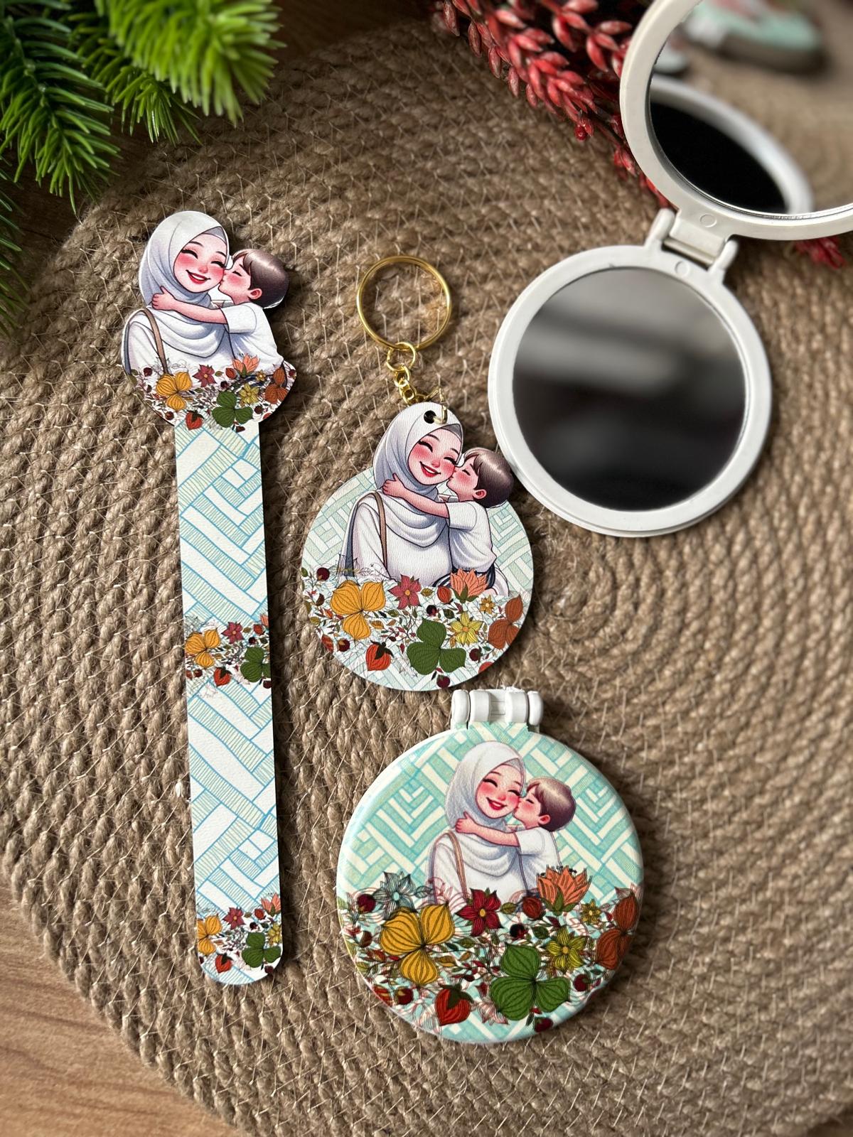 Kuran Okuyorum Hediyelik 3 lü SeT ( Büyük boy ayna, ayraç  ve anahtarlık  )