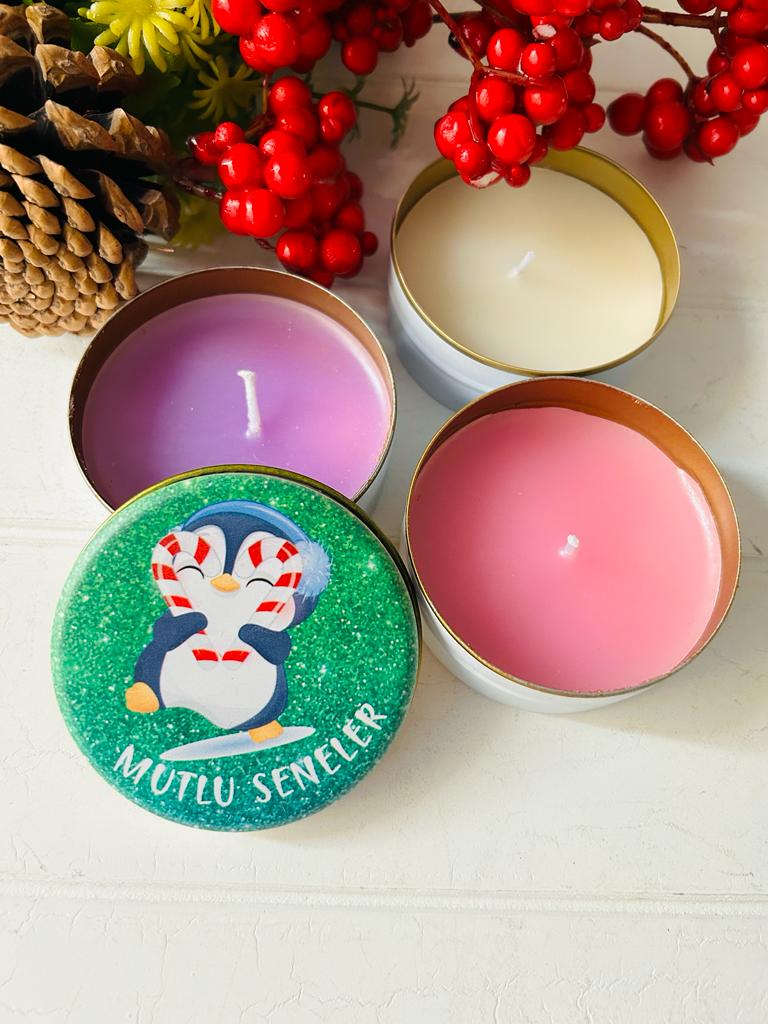Yılbaşı-Noel-Yeni Yıl Mumlu  Mini Metal Kutu