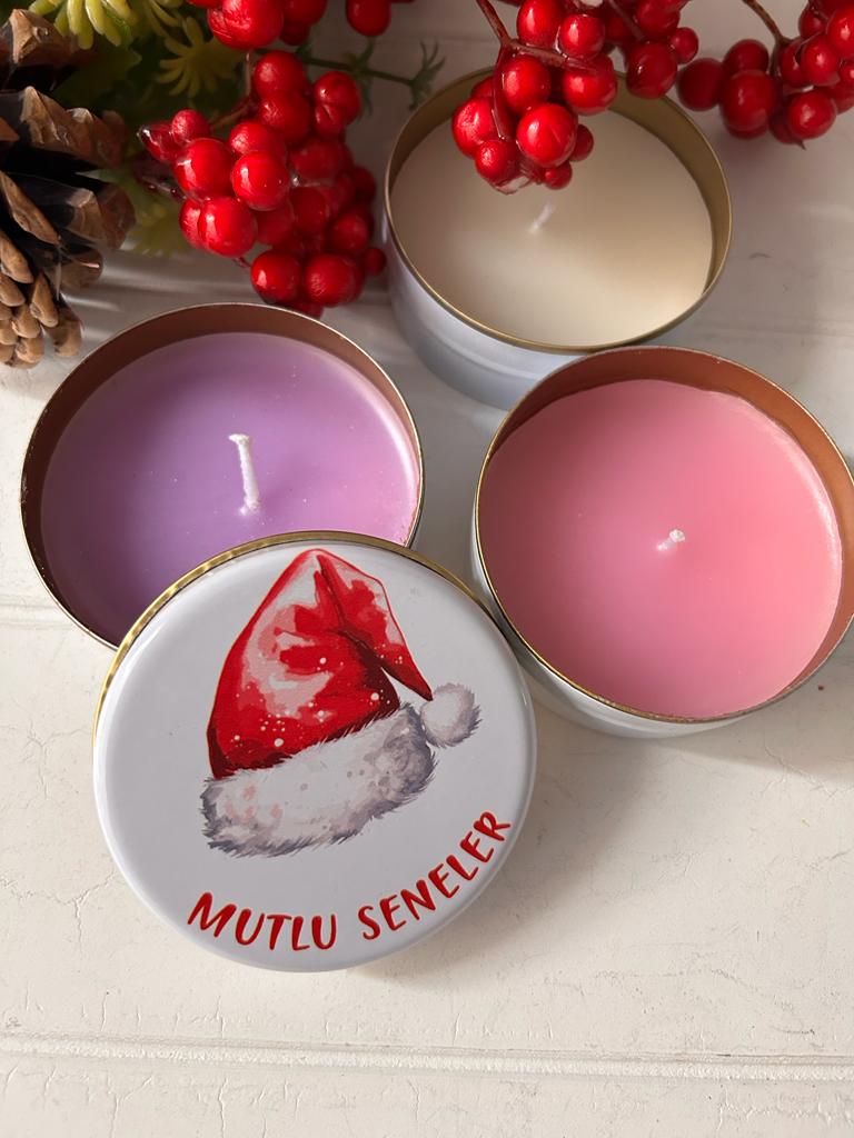 Yılbaşı-Noel-Yeni Yıl Mumlu  Mini Metal Kutu
