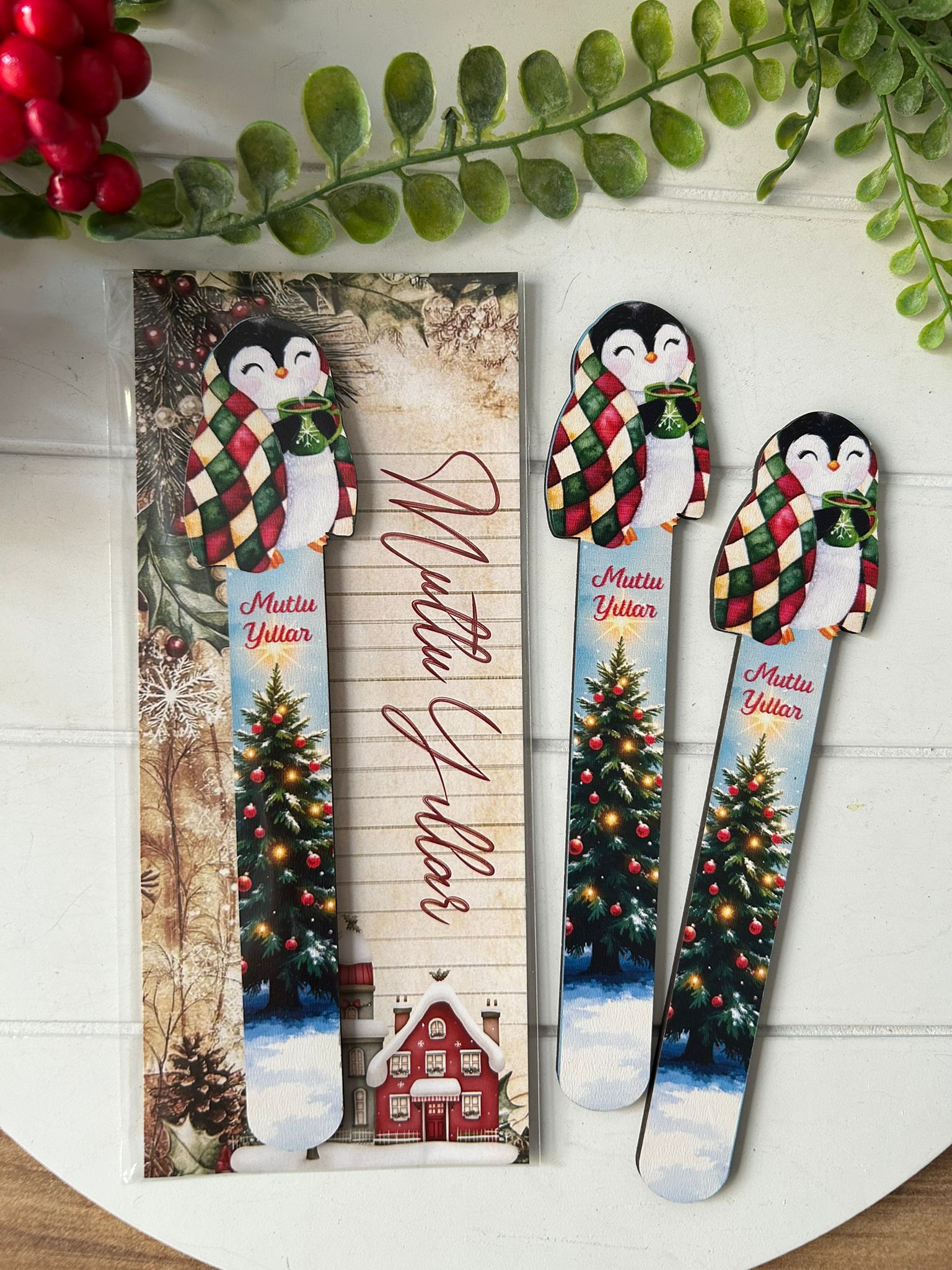 Ahşap Kitap Ayraçları -Noel Yeni Yıl Temalı