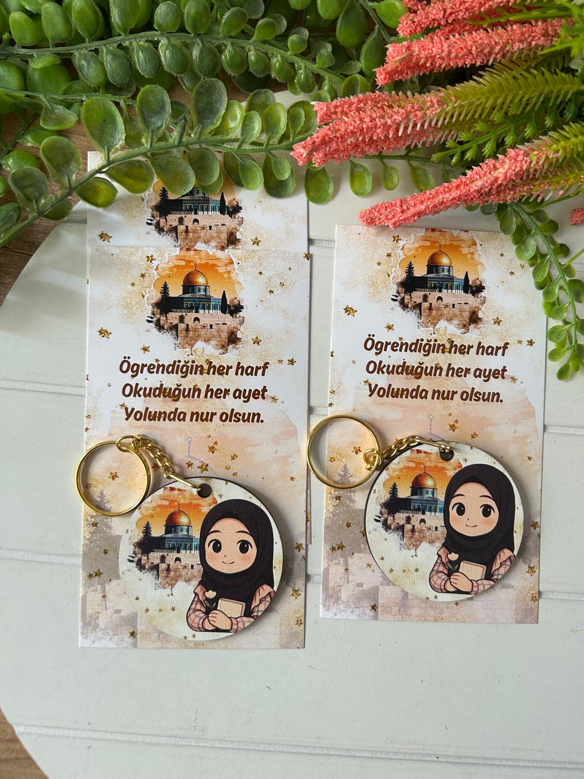 Mescidi  Aksa Temalı Ahşap  Yuvarlak Anahtarlık
