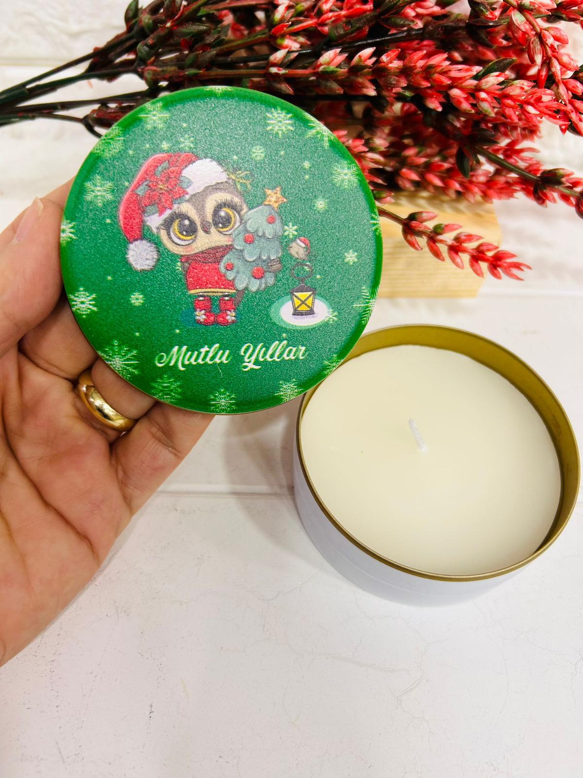 Yılbaşı-Noel-Yeni Yıl Mumlu  Mini Metal Kutu