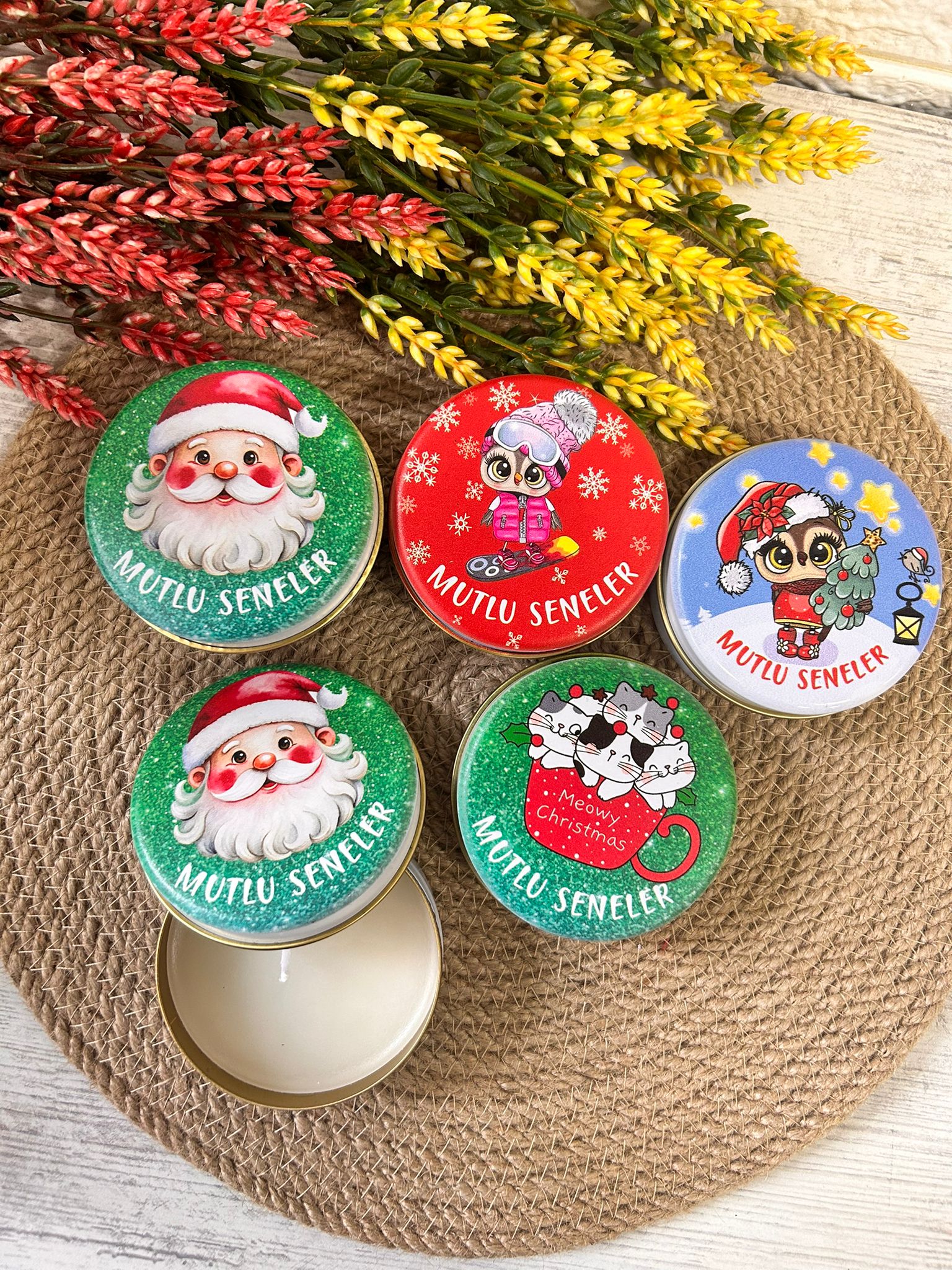 Yılbaşı-Noel-Yeni Yıl Mumlu  Mini Metal Kutu