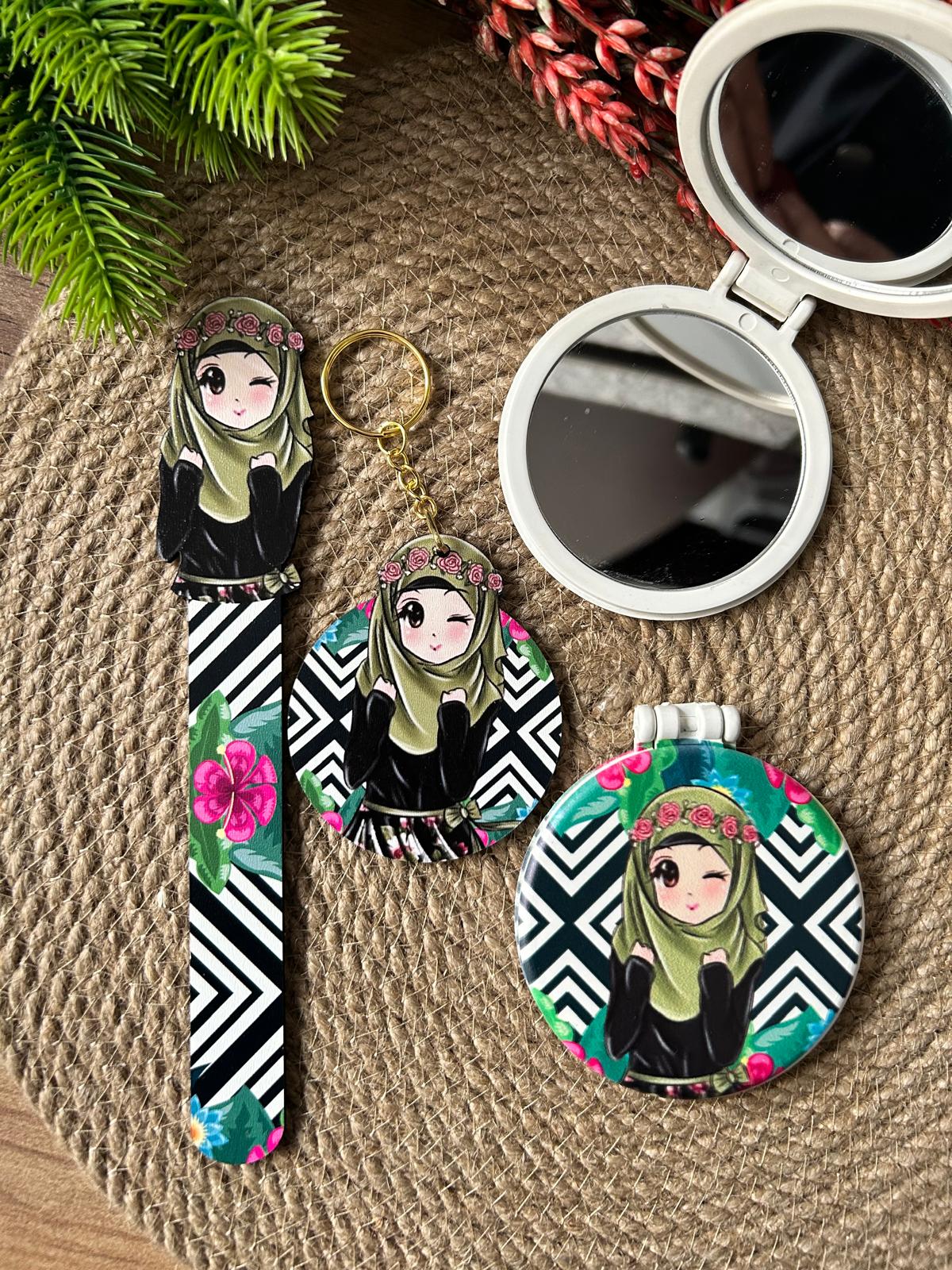 Kuran Okuyorum Hediyelik 3 lü SeT ( Büyük boy ayna ve anahtarlık  )