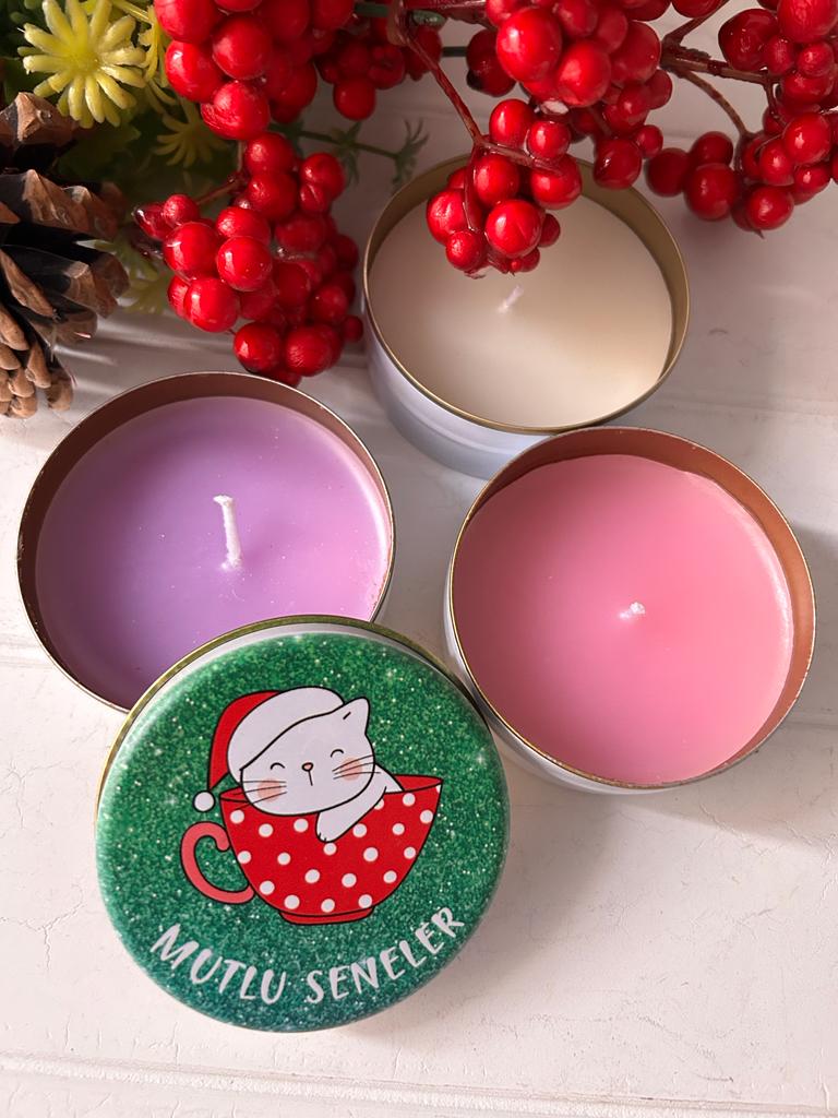 Yılbaşı-Noel-Yeni Yıl Mumlu  Mini Metal Kutu