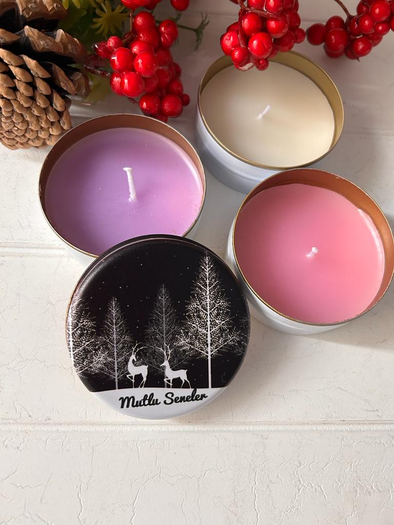 Yılbaşı-Noel-Yeni Yıl Mumlu  Mini Metal Kutu