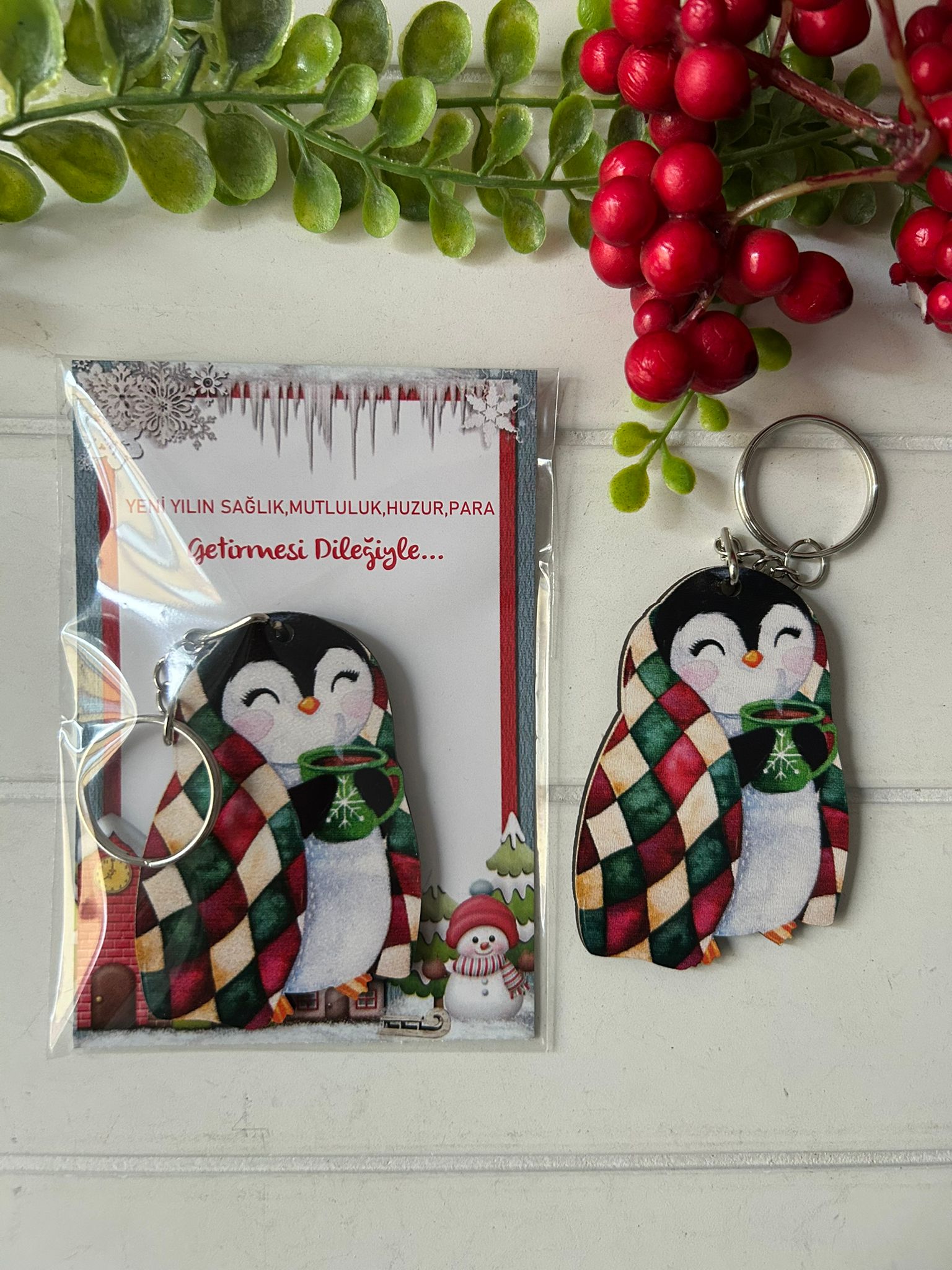 Noel -Yeni Yıl-Şekilli Ahşap Anahtarlık