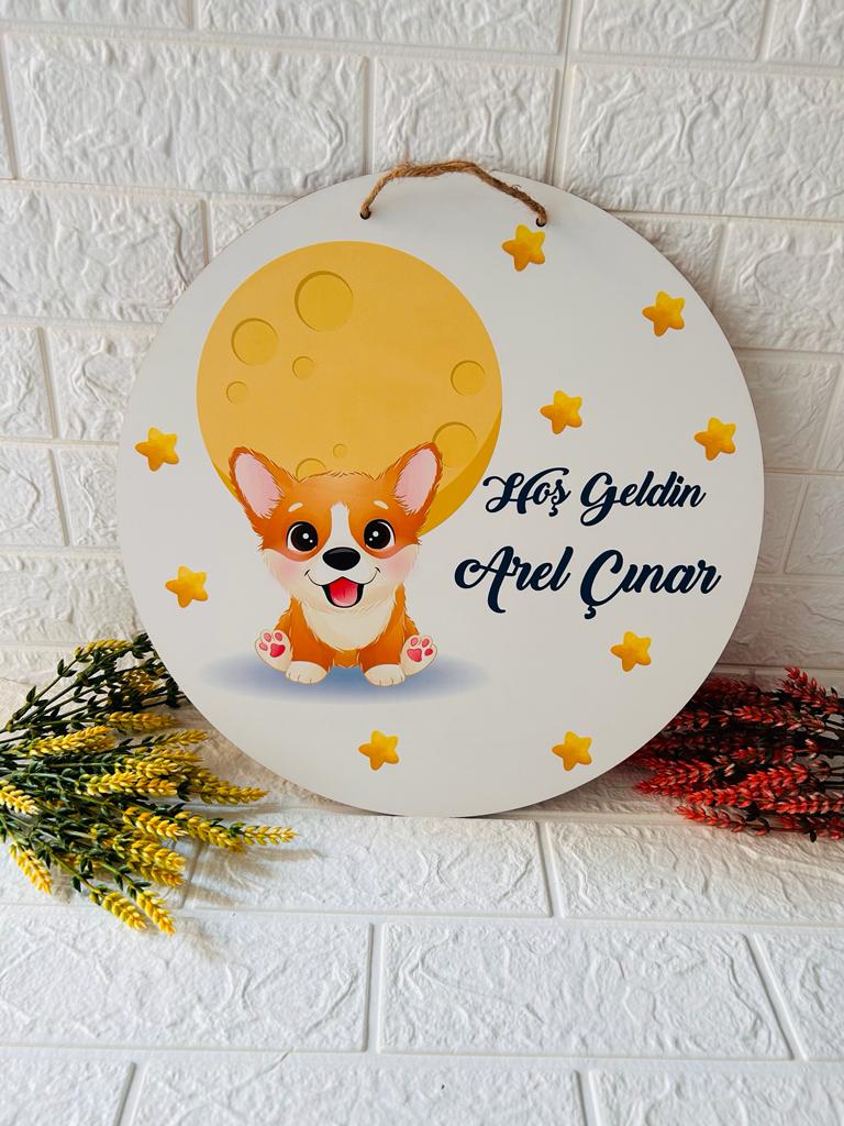 38 cm Ahşap Kapı Süsü-Köpek Temalı