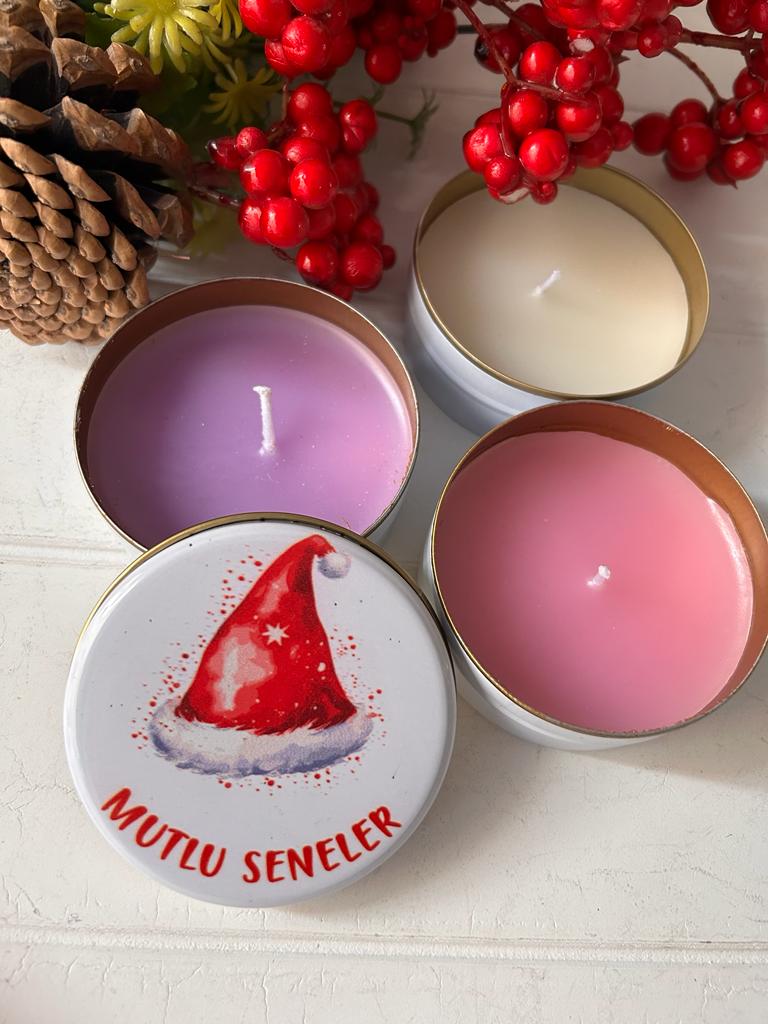 Yılbaşı-Noel-Yeni Yıl Mumlu  Mini Metal Kutu