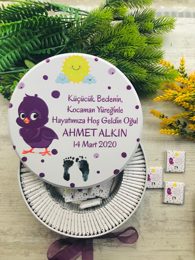 MOR KUŞ TEMALI ÇİKOLATA KUTUSU
