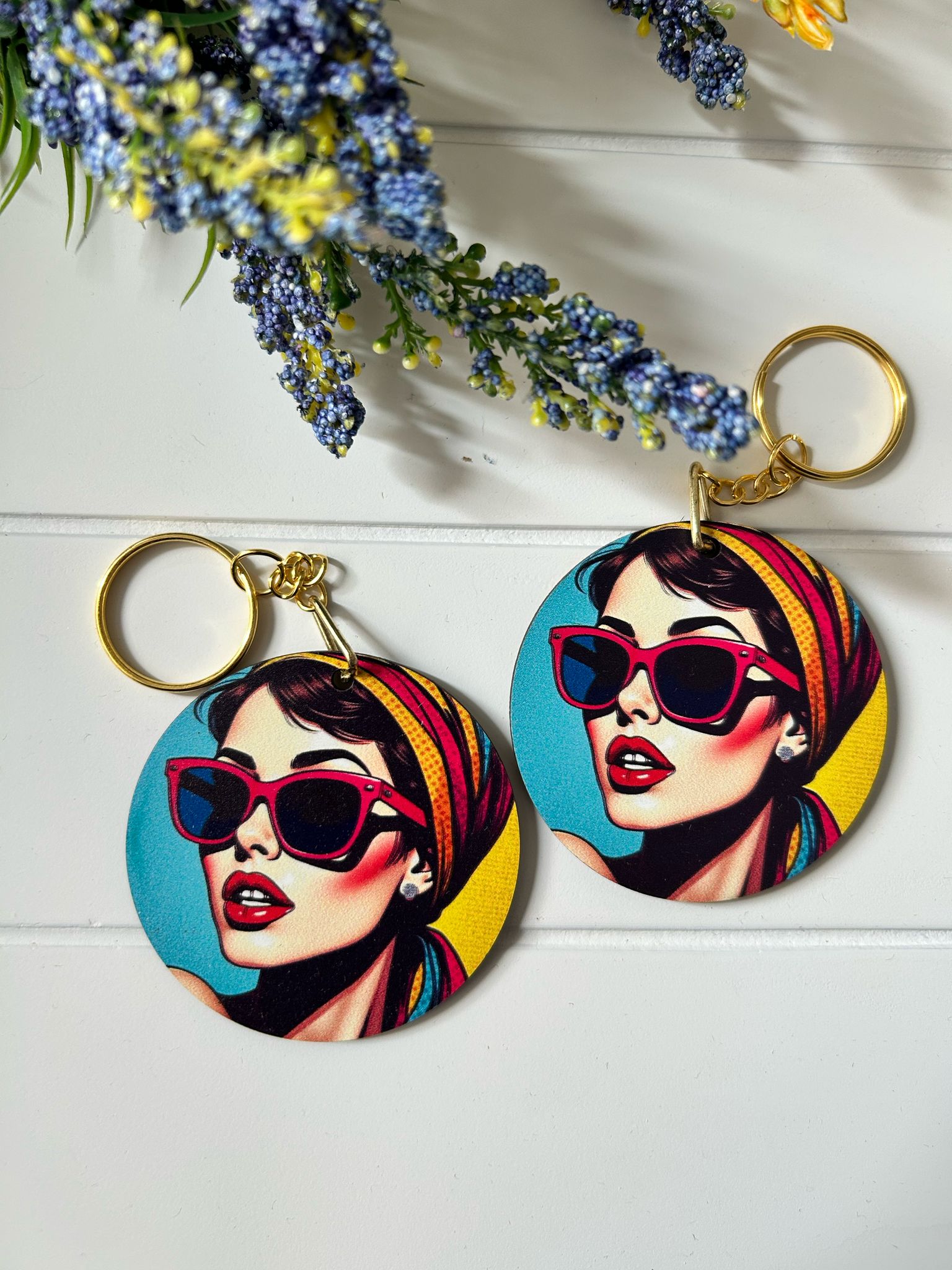 Anne-Kadın-Kız Pop Art  Temalı Ahşap Anahtarlık