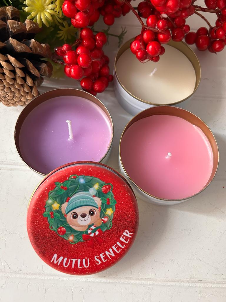 Yılbaşı-Noel-Yeni Yıl Mumlu  Mini Metal Kutu