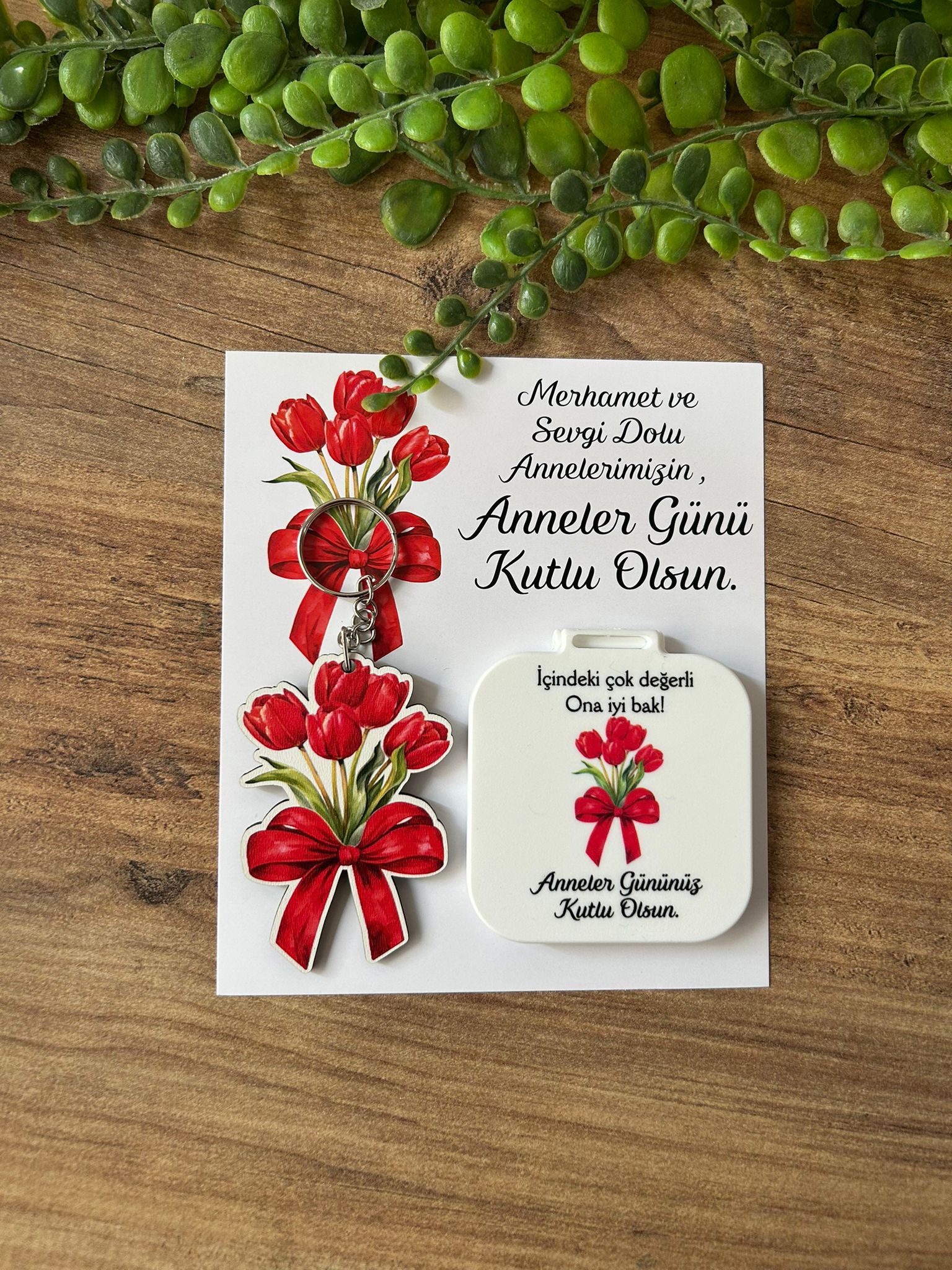 Anneye Özel Ayna + Lale Anahtarlık Set