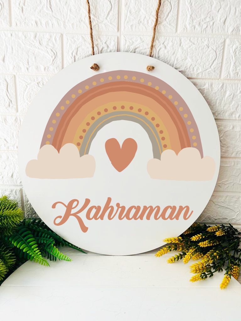 38 cm Ahşap Kapı Süsü-Bohem Gökkuşağı Temalı