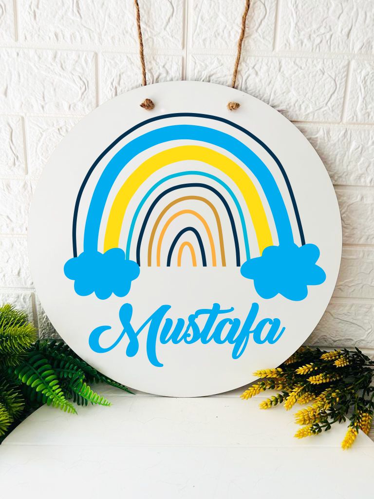 38 cm Ahşap Kapı Süsü-Bohem Gökkuşağı Temalı