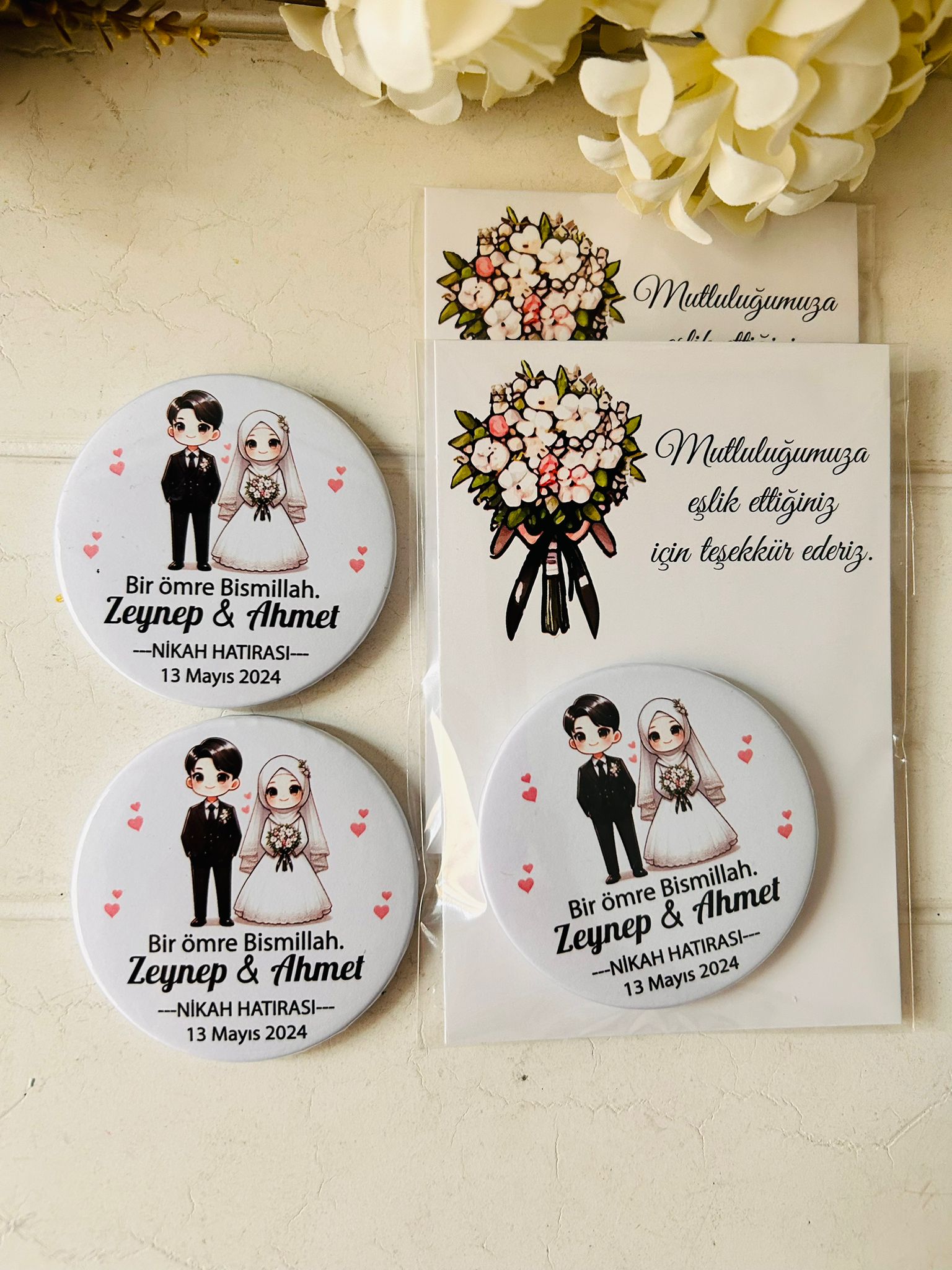 Gelin ve Damat Buton  Açacaklı Magnet