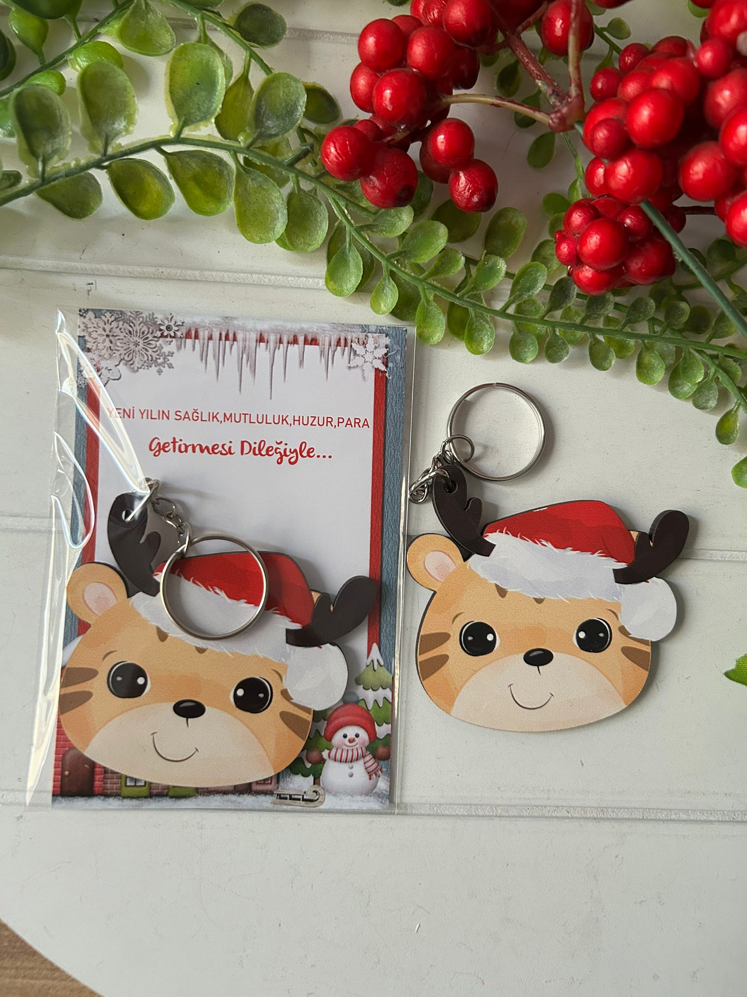 Noel -Yeni Yıl-Şekilli Ahşap Anahtarlık