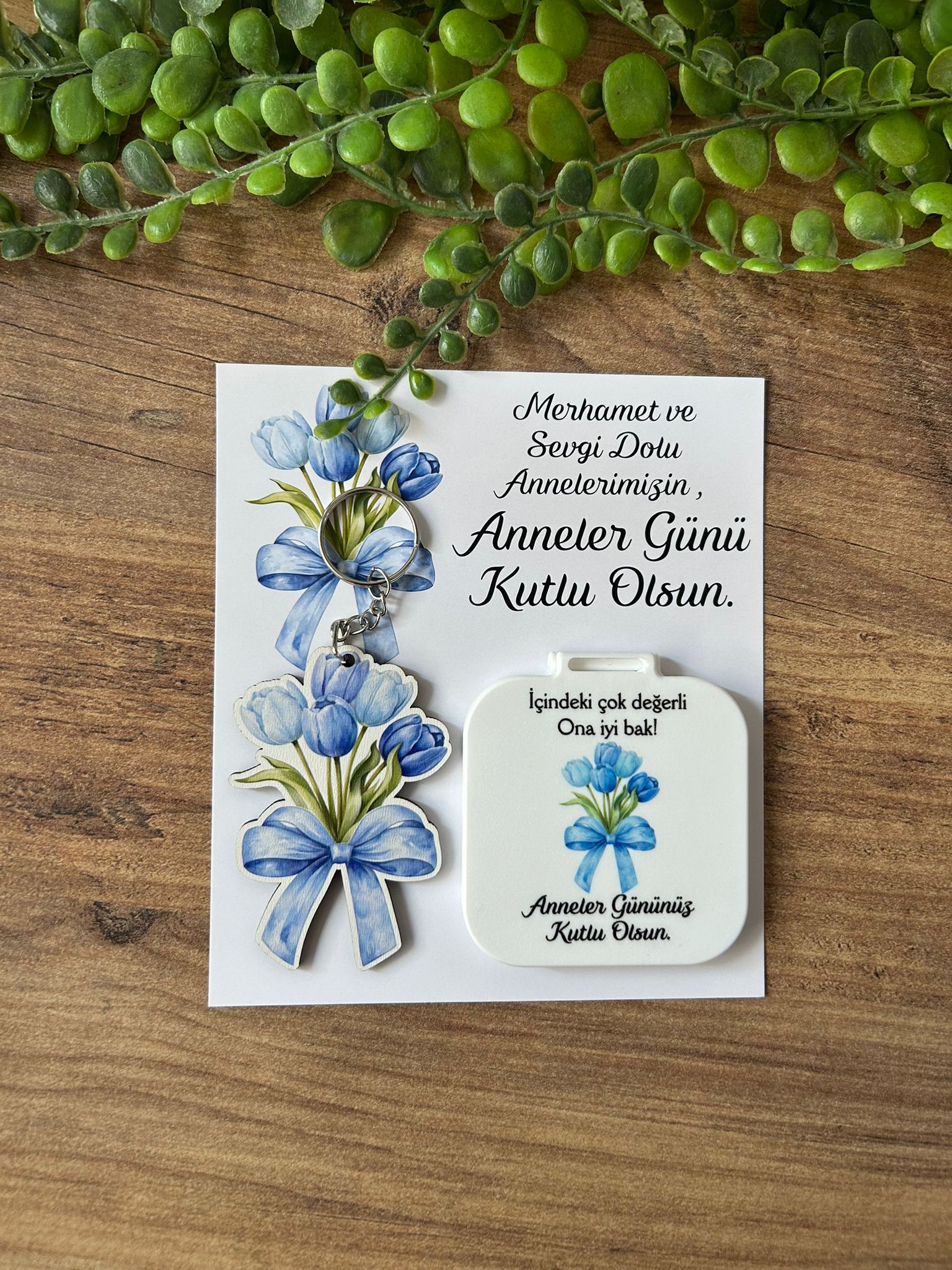 Anneye Özel Ayna + Lale Anahtarlık Set