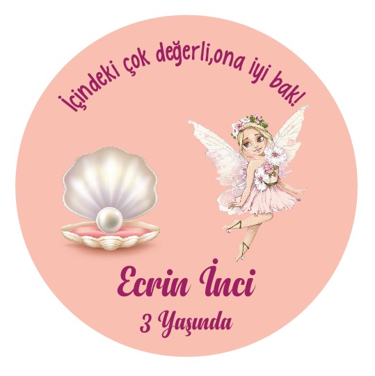 PERİ KIZI VE İNCİ TEMALI  YUVARLAK PLEKSİ  AYNA