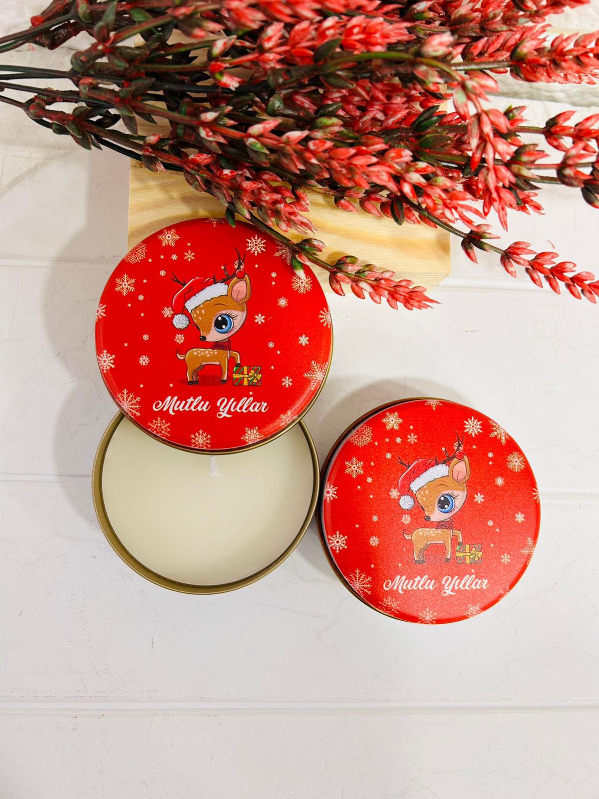 Yılbaşı-Noel-Yeni Yıl Mumlu  Mini Metal Kutu