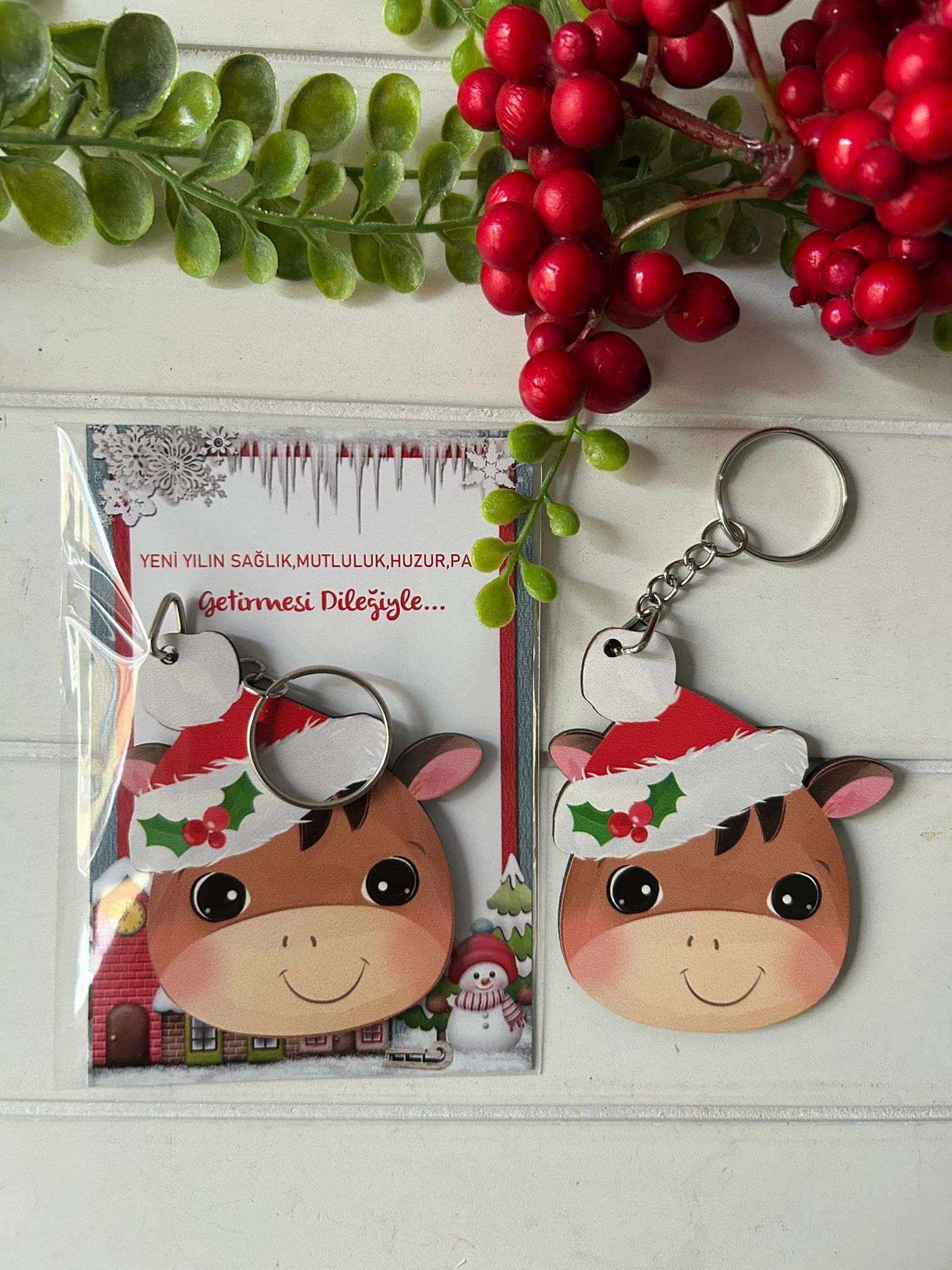Noel -Yeni Yıl-Şekilli Ahşap Anahtarlık