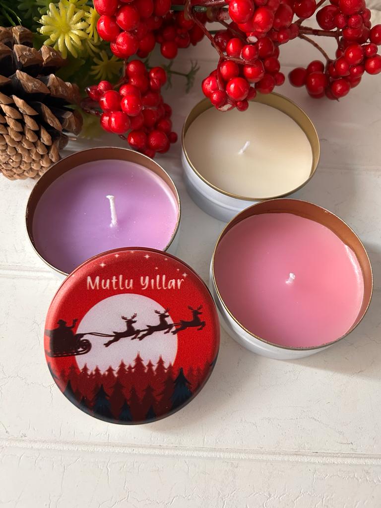 Yılbaşı-Noel-Yeni Yıl Mumlu  Mini Metal Kutu