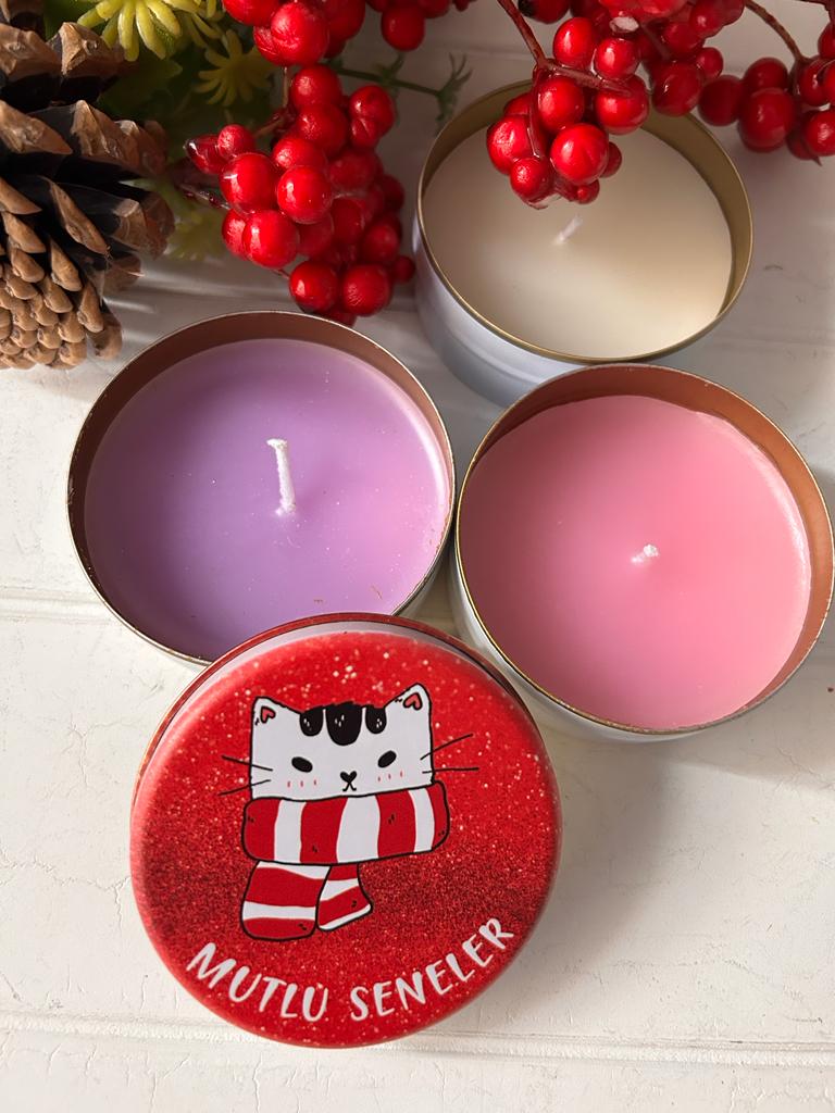 Yılbaşı-Noel-Yeni Yıl Mumlu  Mini Metal Kutu