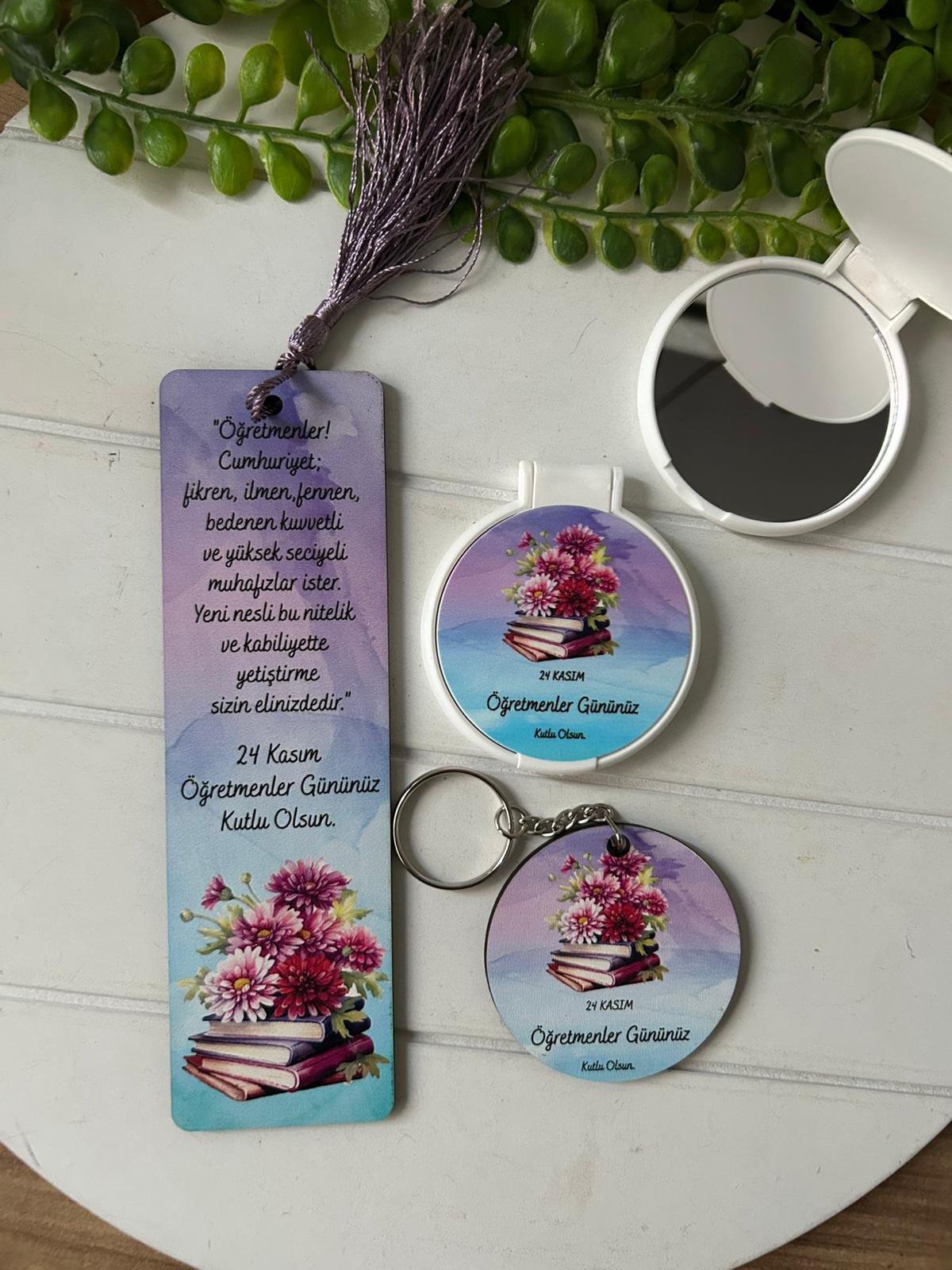 3'lü Öğretmenler Günü Set ( Ayna+Ayraç+Anahtarlık )