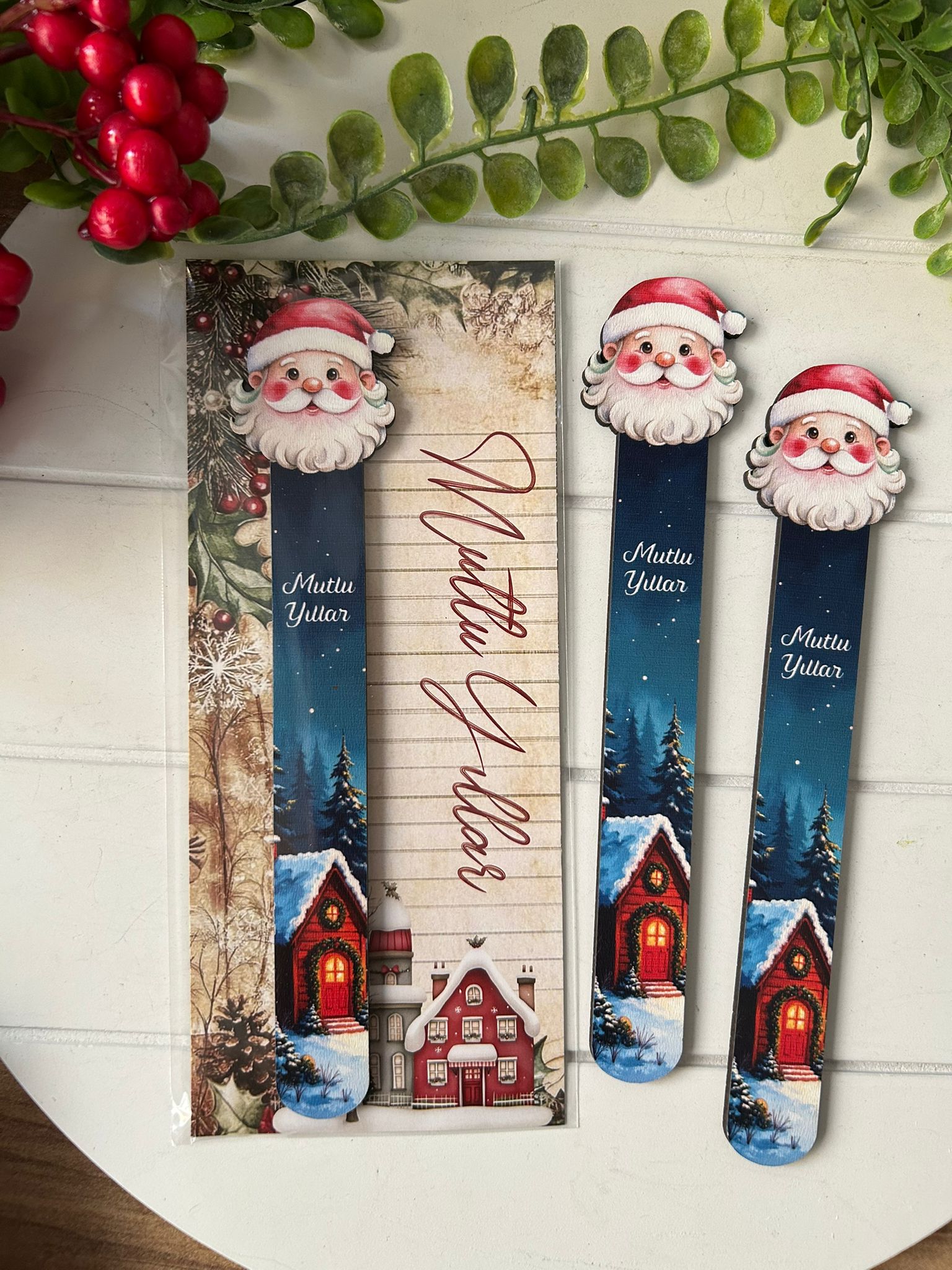 Ahşap Kitap Ayraçları -Noel Yeni Yıl Temalı