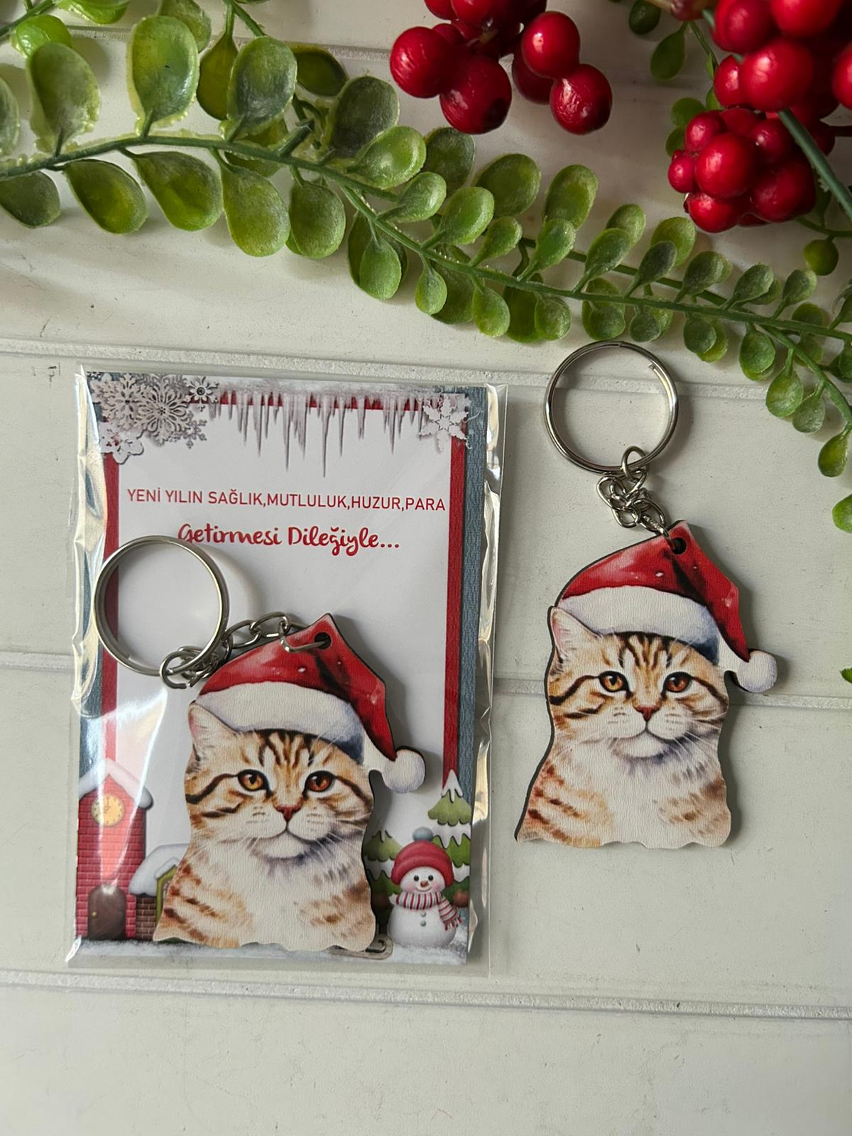 Noel -Yeni Yıl-Şekilli Ahşap Anahtarlık