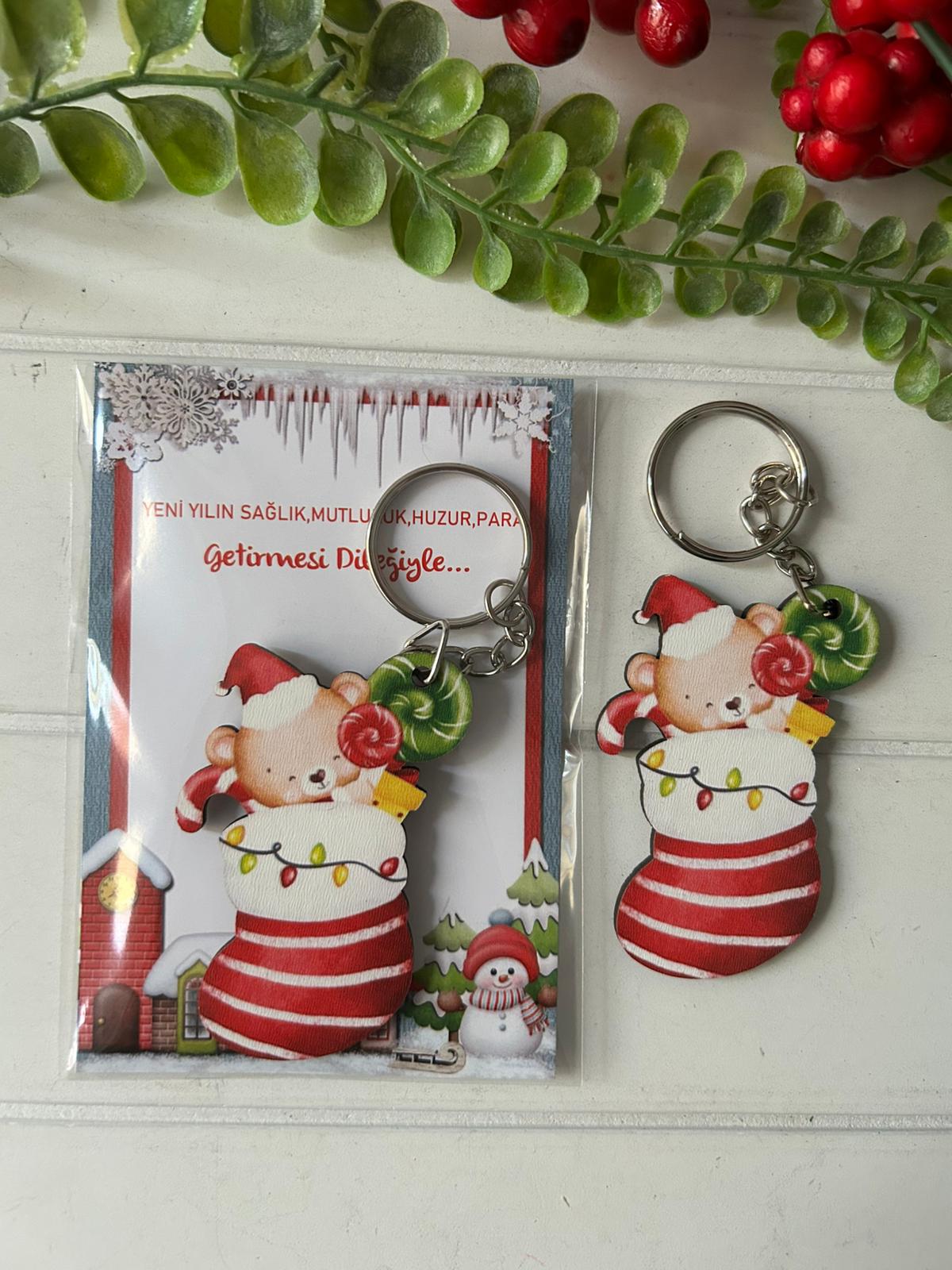 Noel -Yeni Yıl-Şekilli Ahşap Anahtarlık