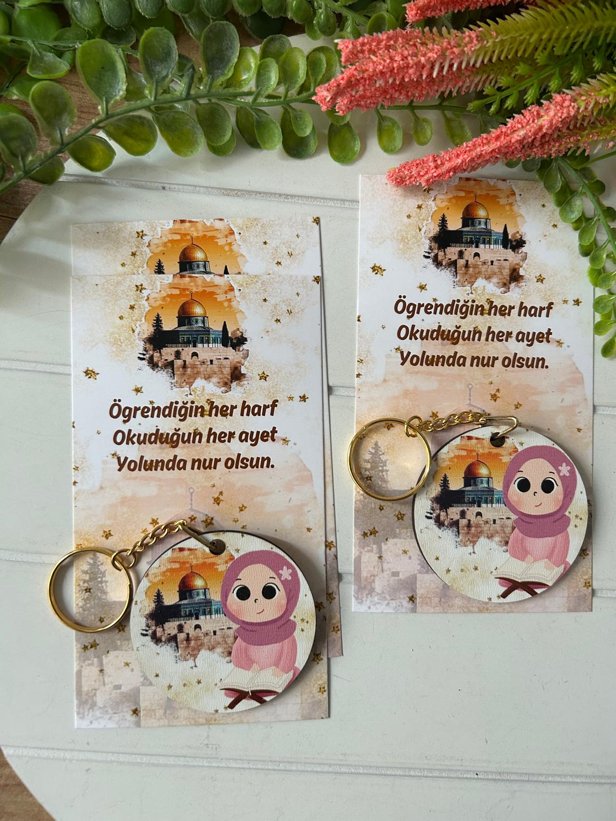 Mescidi  Aksa Temalı Ahşap  Yuvarlak Anahtarlık