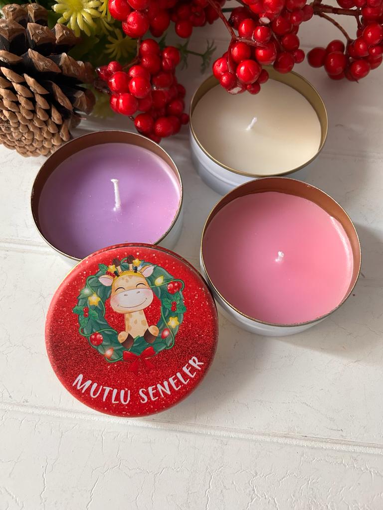 Yılbaşı-Noel-Yeni Yıl Mumlu  Mini Metal Kutu