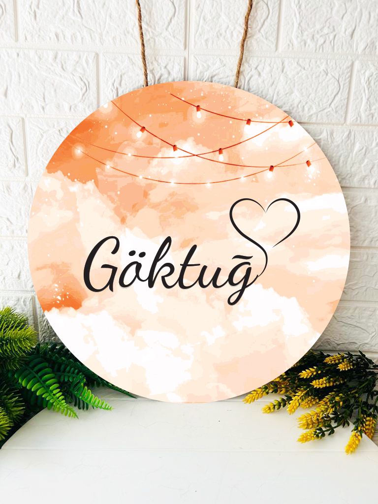 38 cm Ahşap Kapı Süsü-Turuncu Bulut Temalı