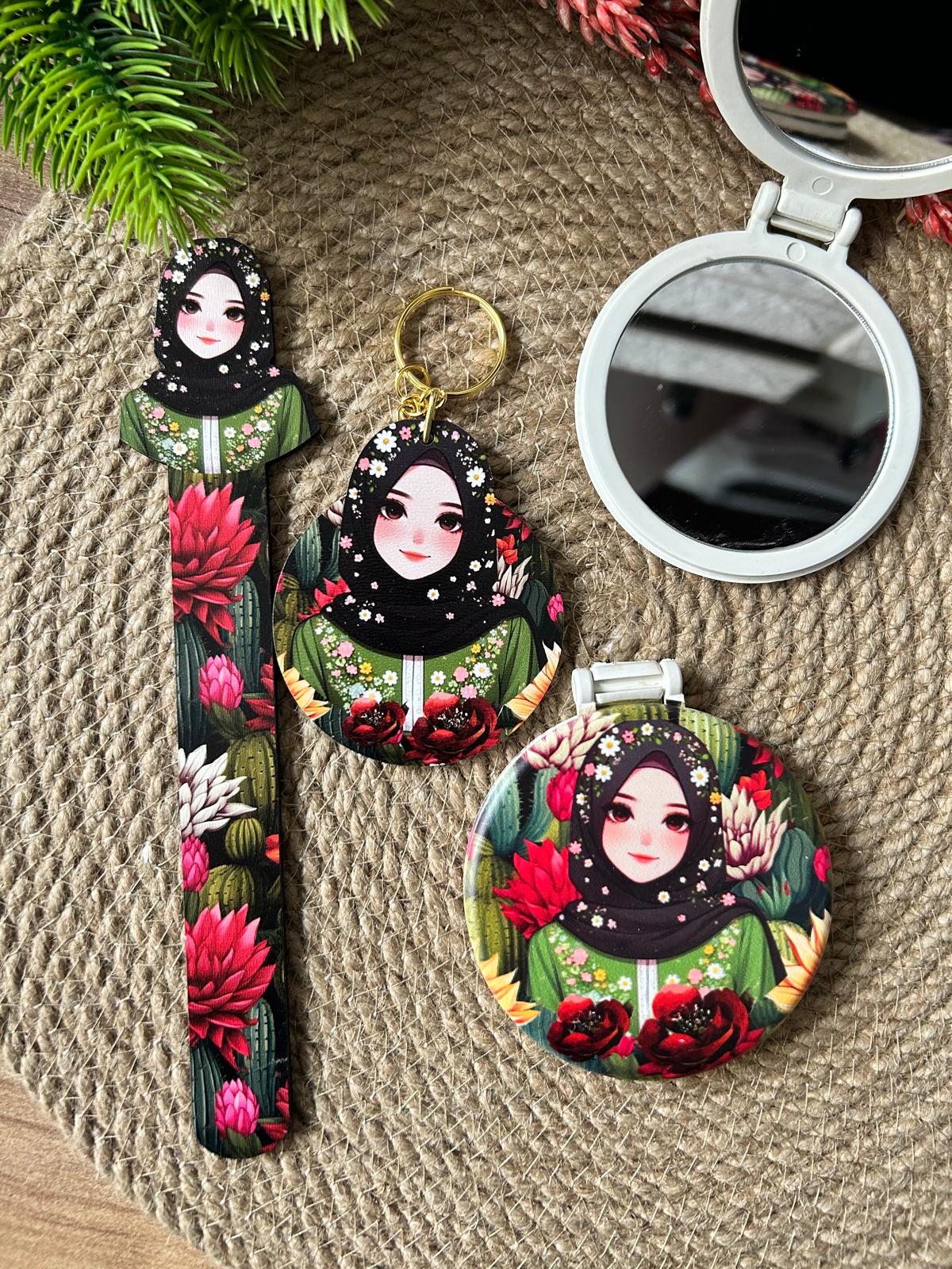 Kuran Okuyorum Hediyelik 3 lü SeT ( Büyük boy ayna, ayraç  ve anahtarlık  )