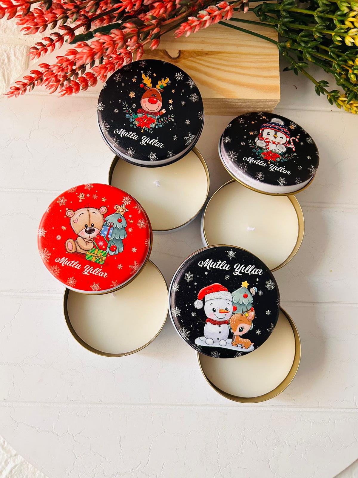 Yılbaşı-Noel-Yeni Yıl Mumlu  Mini Metal Kutu