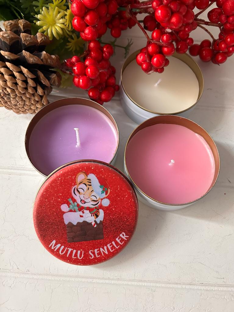 Yılbaşı-Noel-Yeni Yıl Mumlu  Mini Metal Kutu